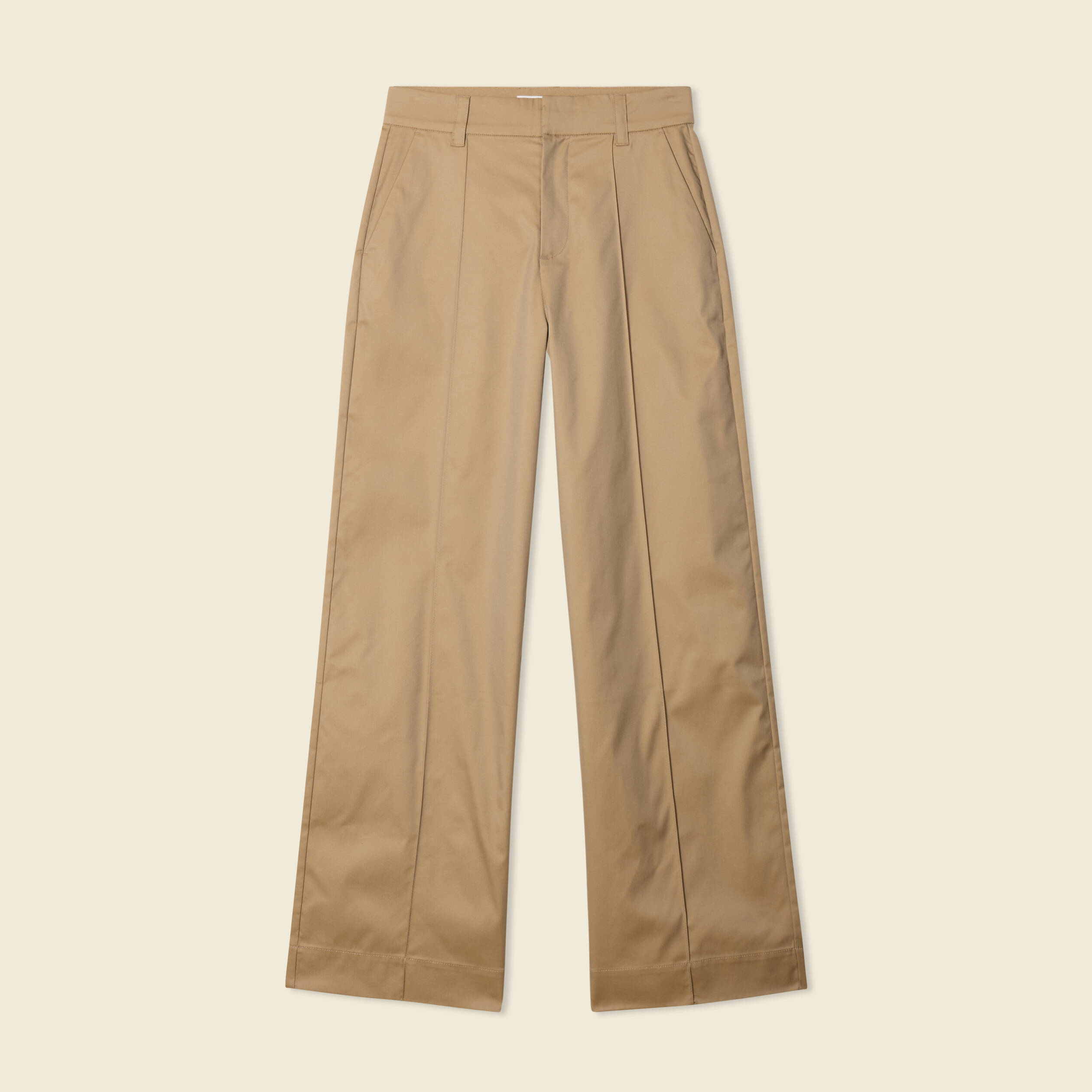 Pantalon large taille haute beige femme