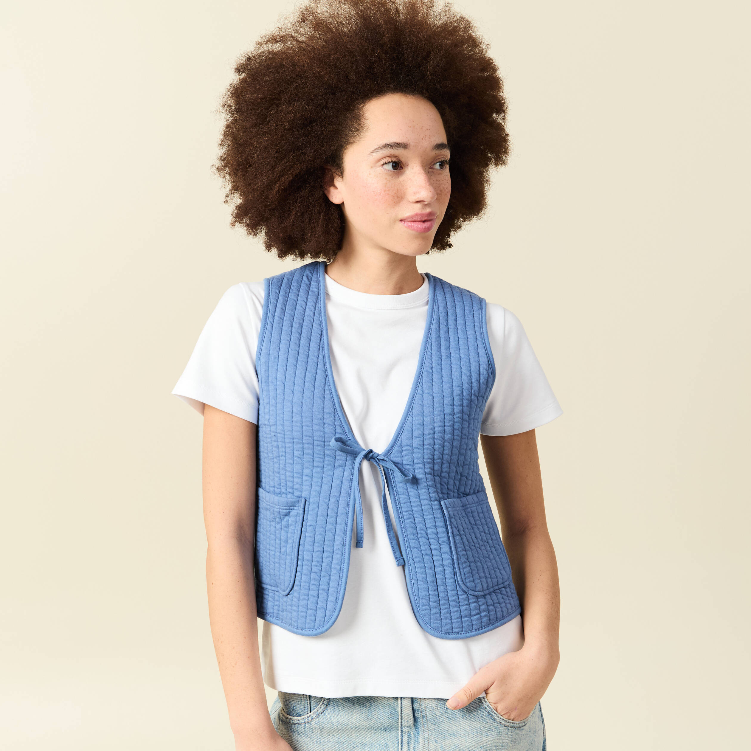 Gilet r&eacute;versible droit sans manches bleu ciel femme