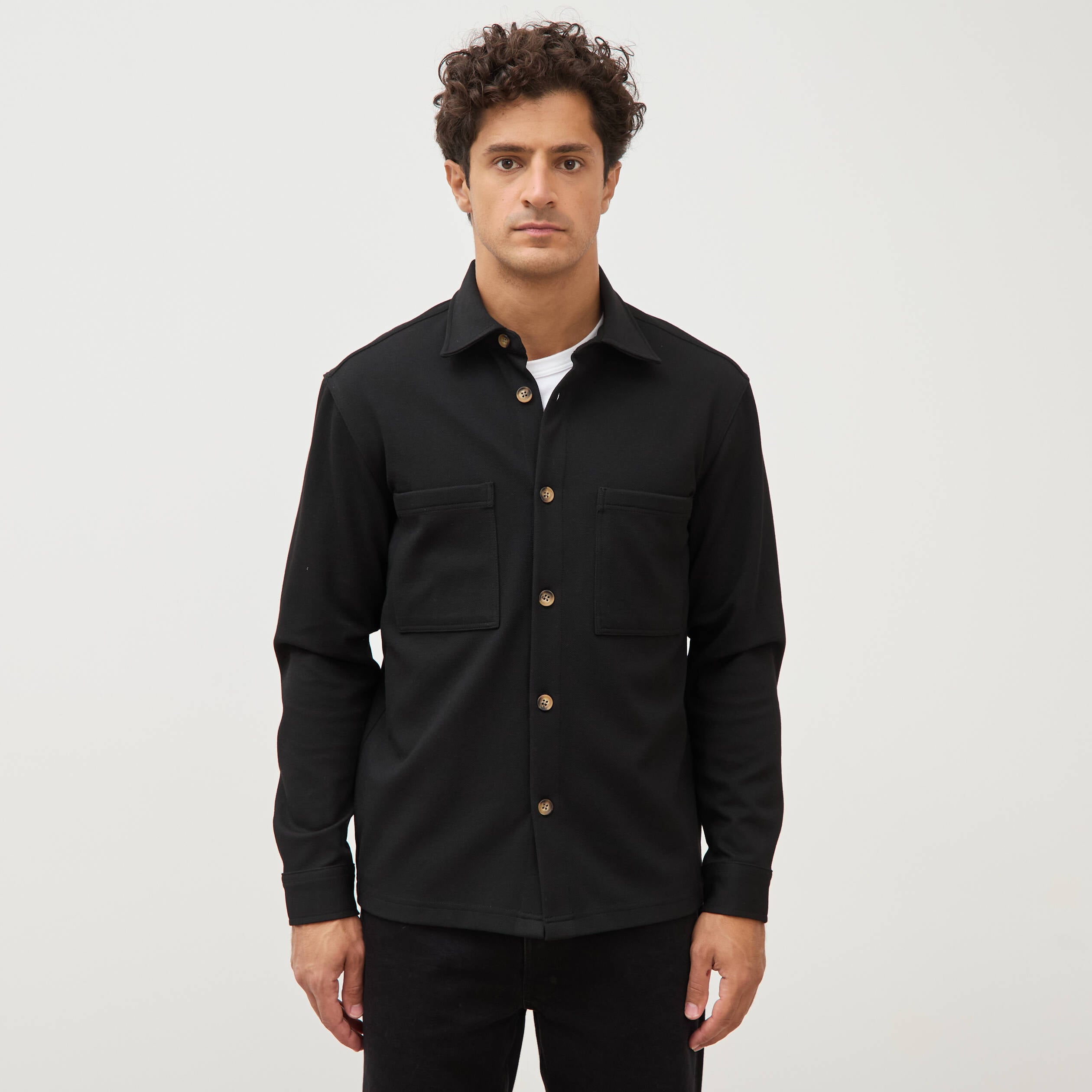 Surchemise droite col am&eacute;ricain noir homme