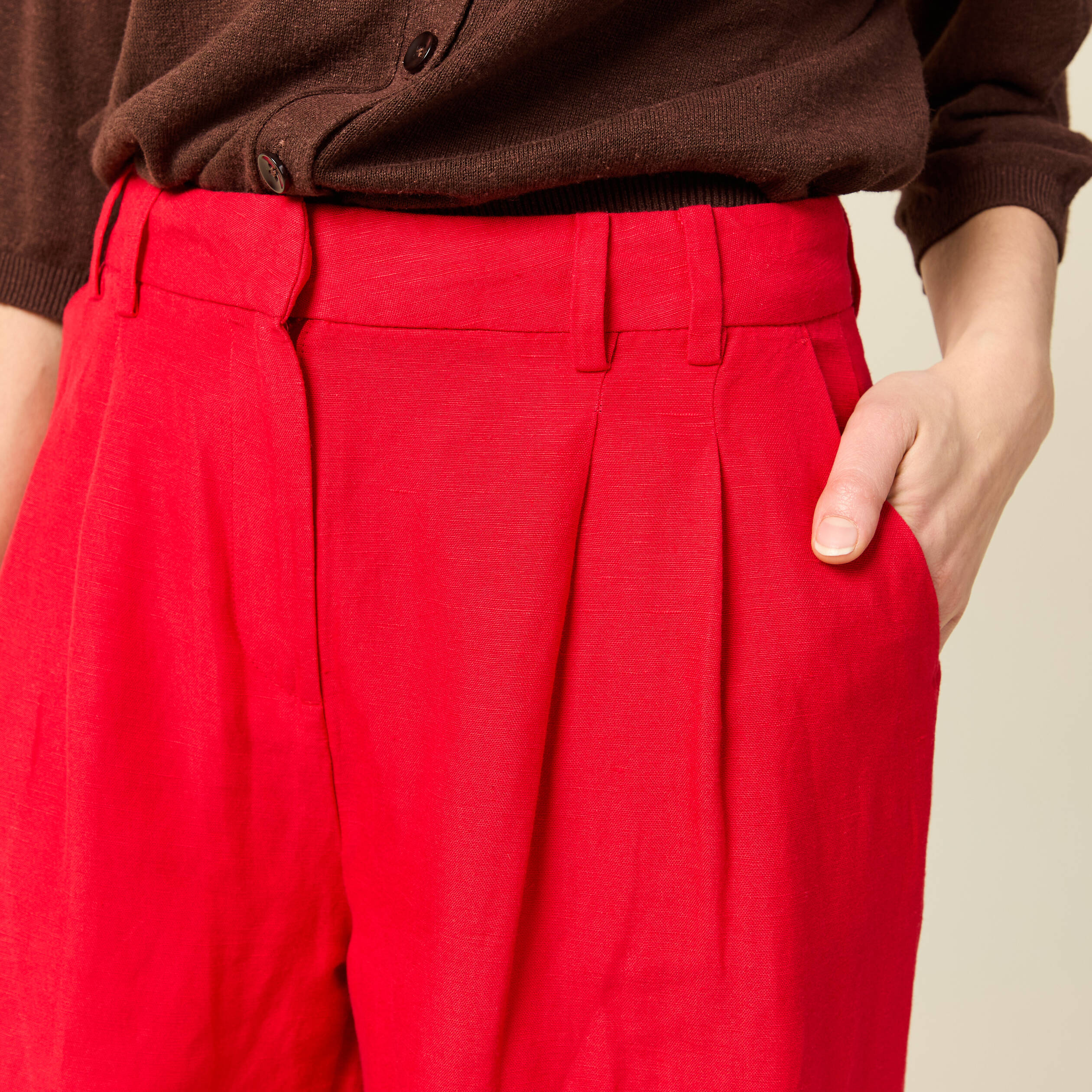 Pantalon large taille standard rouge femme