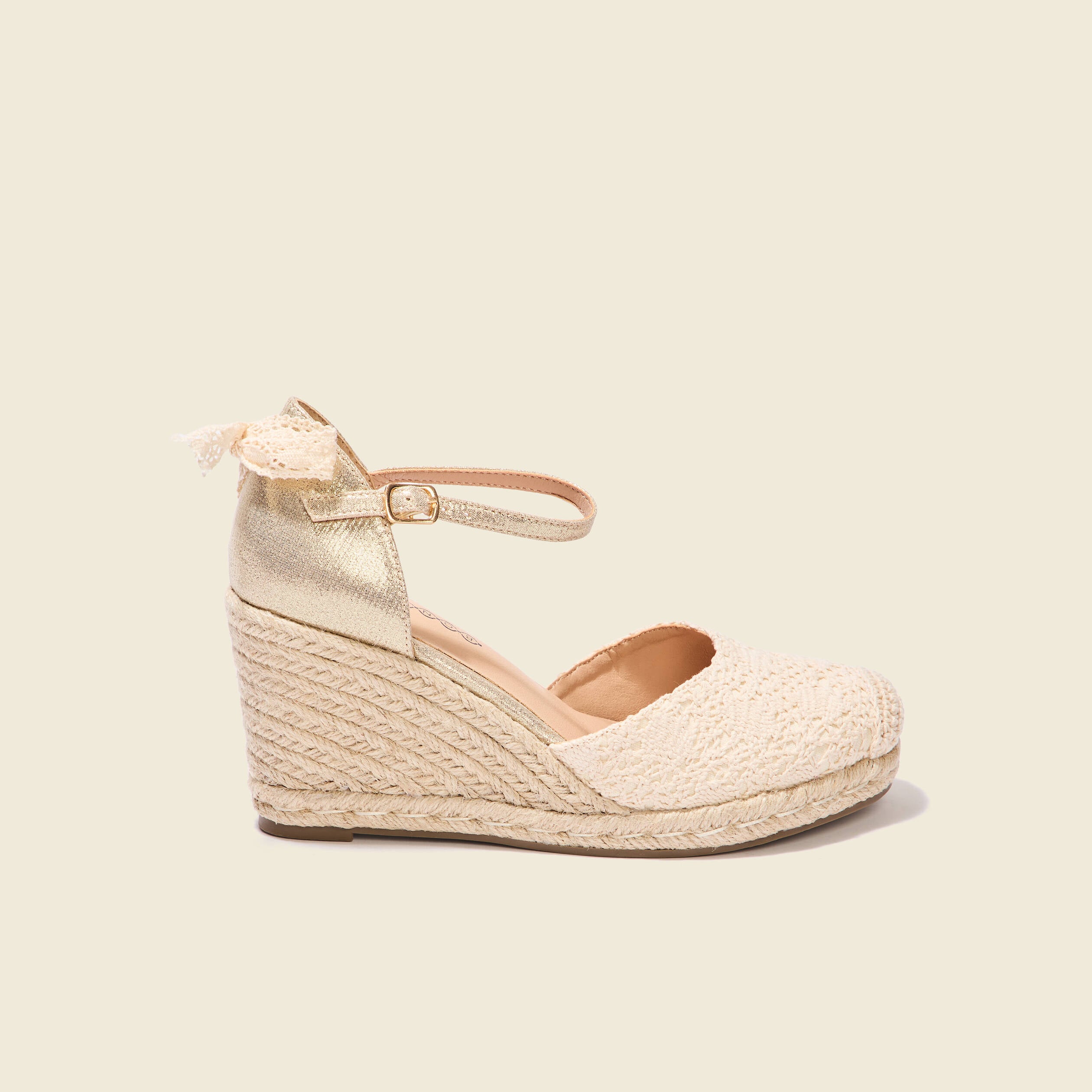 Espadrilles compens&eacute;es creme femme