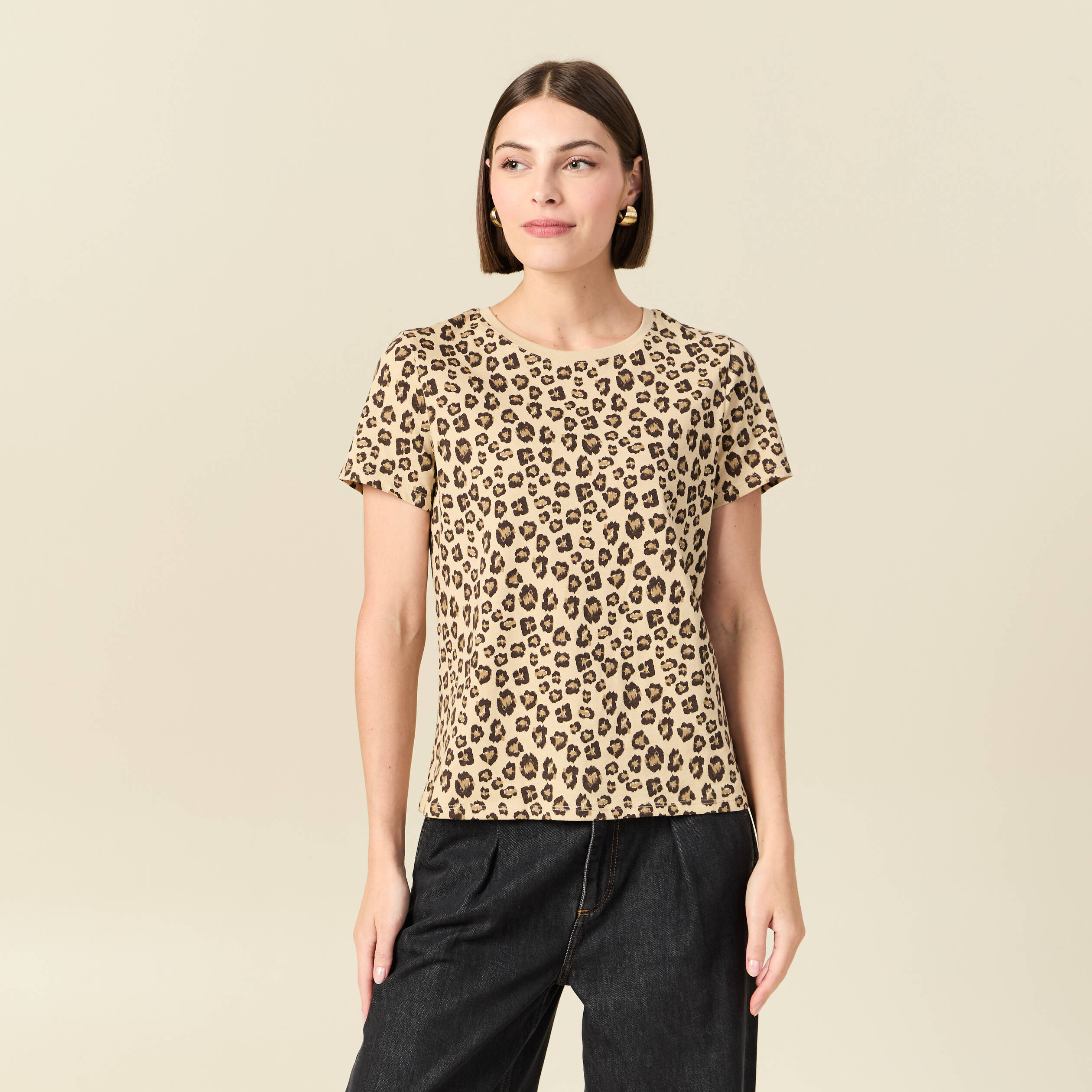 T-shirt manches courtes beige moyen femme