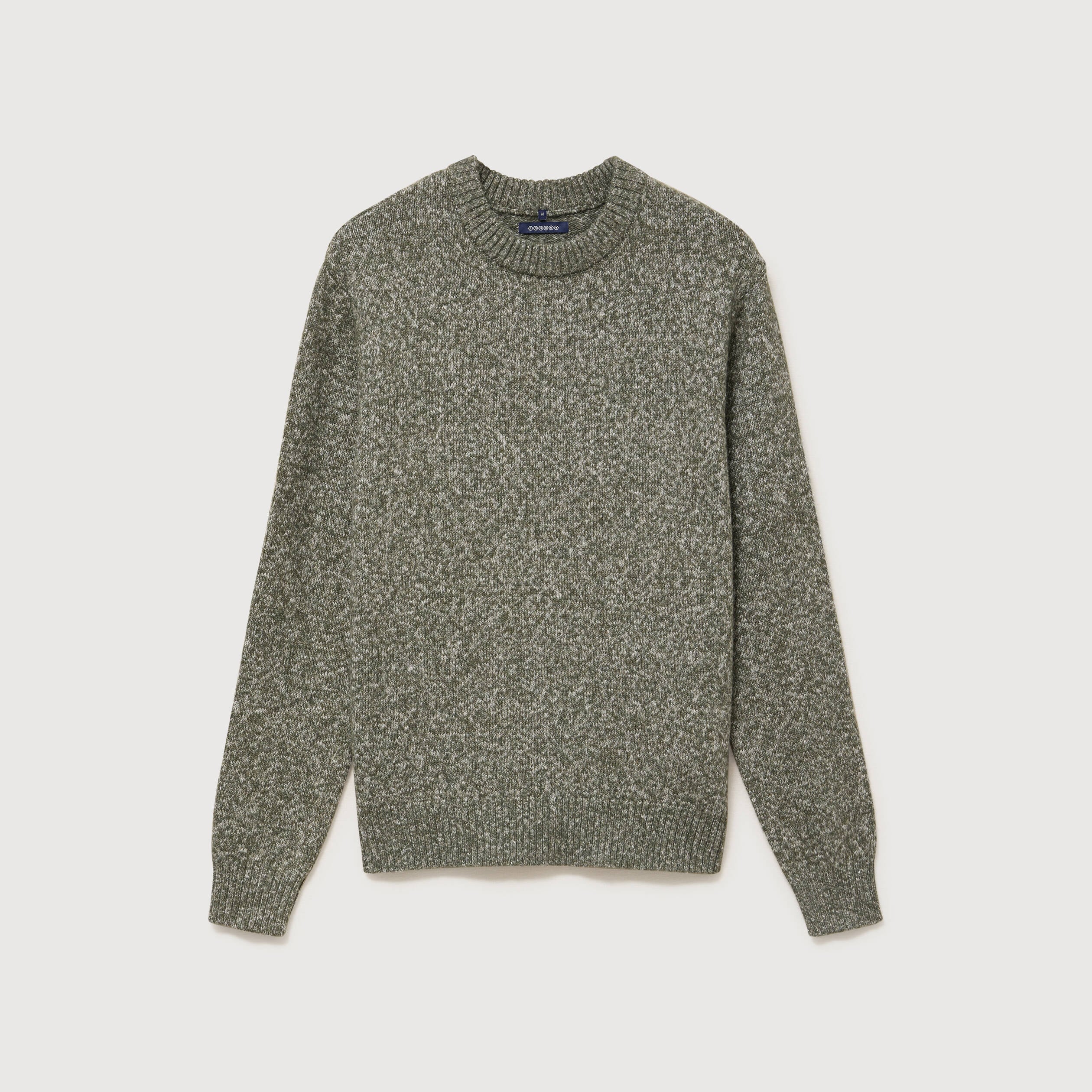 Pull droit tweed manches longues vert kaki homme
