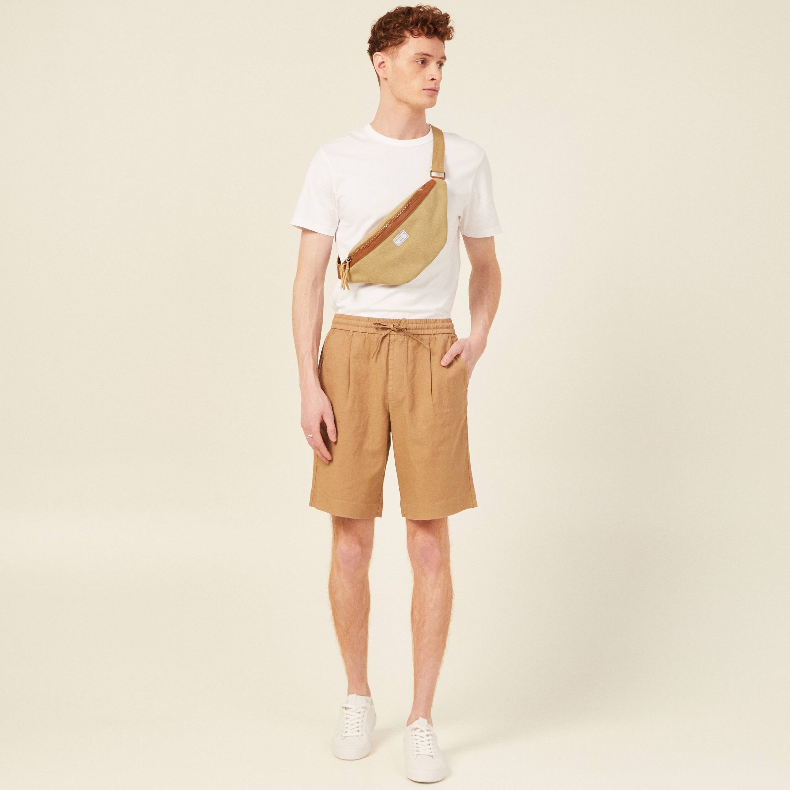 Bermuda coupe large beige homme