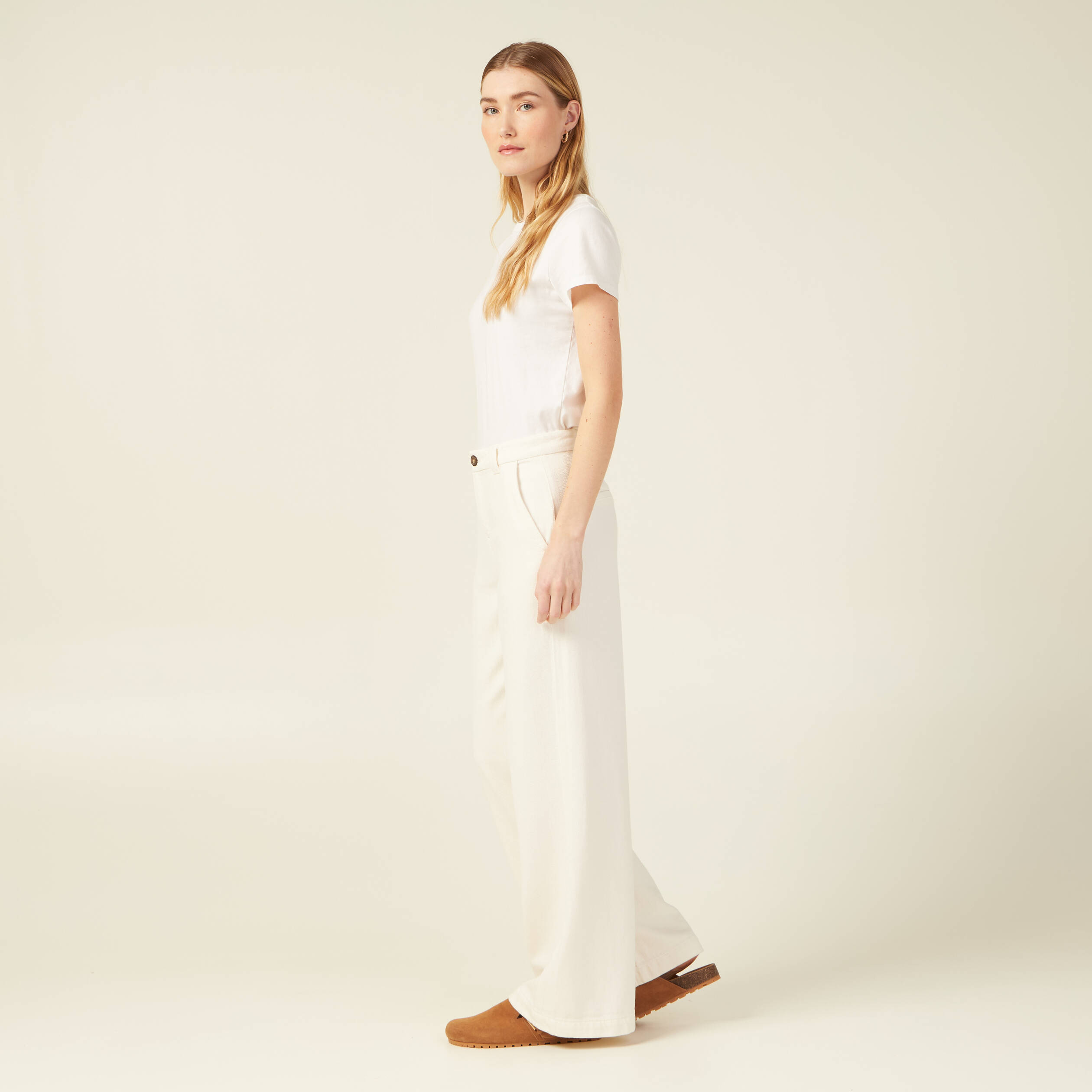 jeans flare taille haute creme femme Jeans flare taille haute creme femme