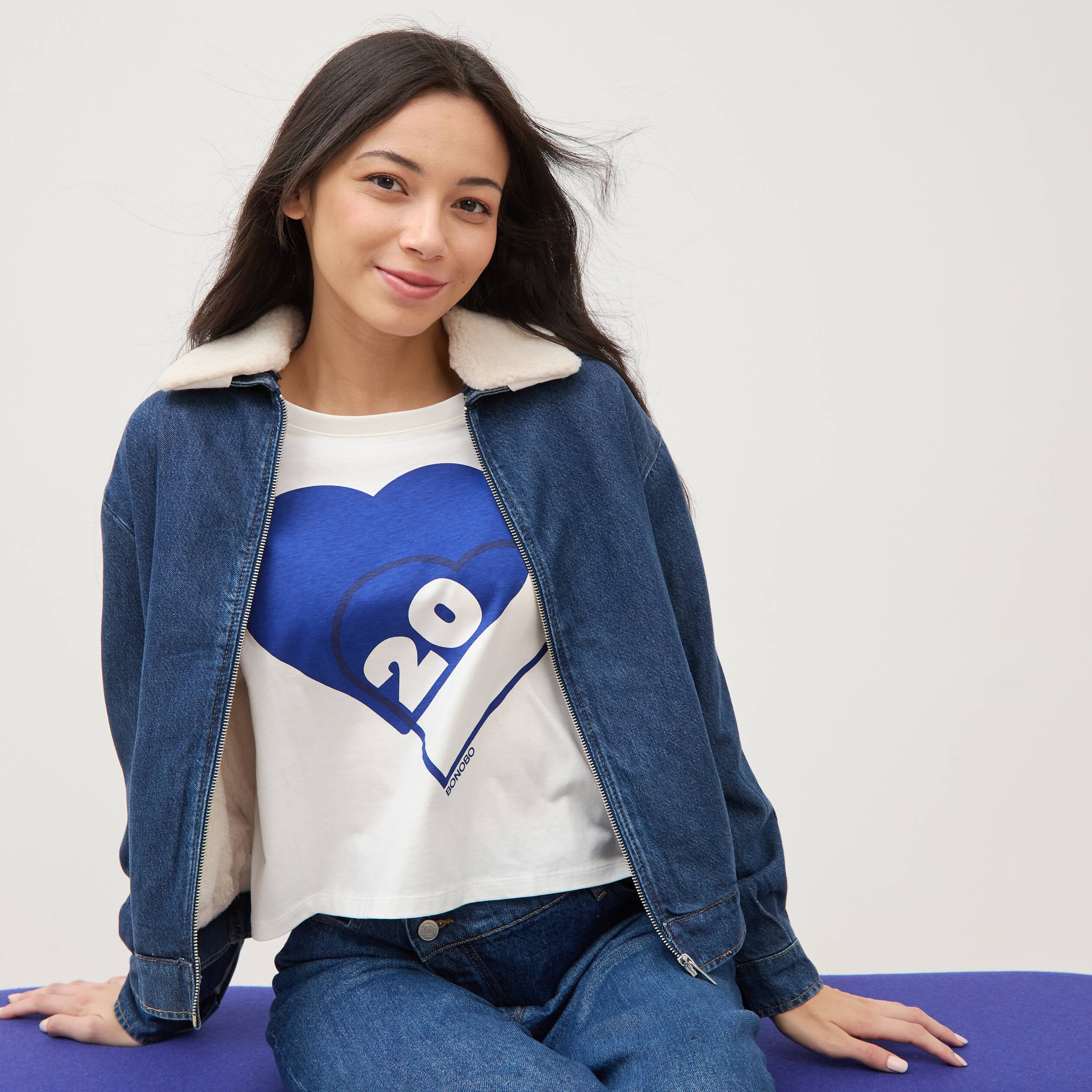 Blouson oversize en jeans doubl&eacute; denim stone femme