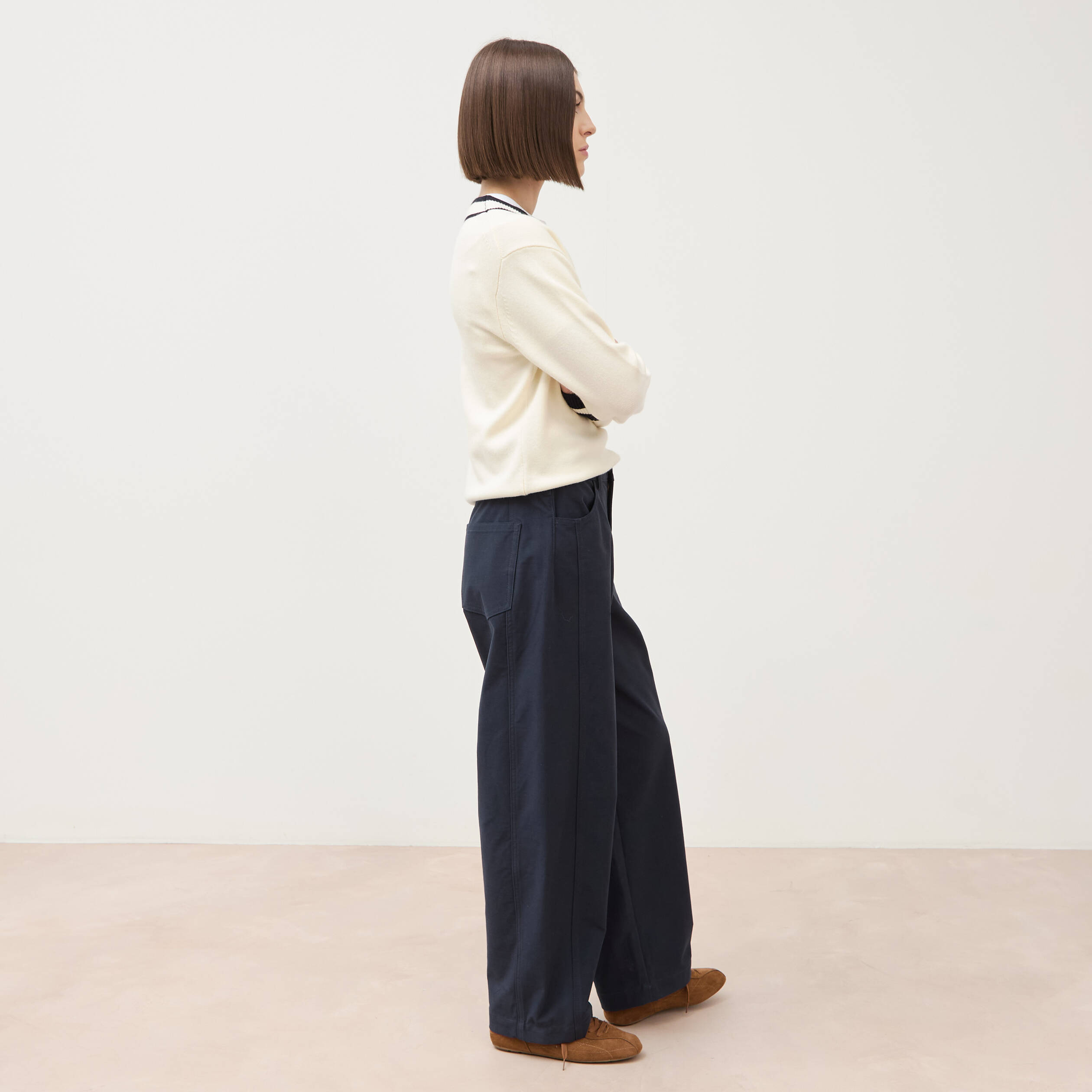 Pantalon coupe regular bleu marine femme