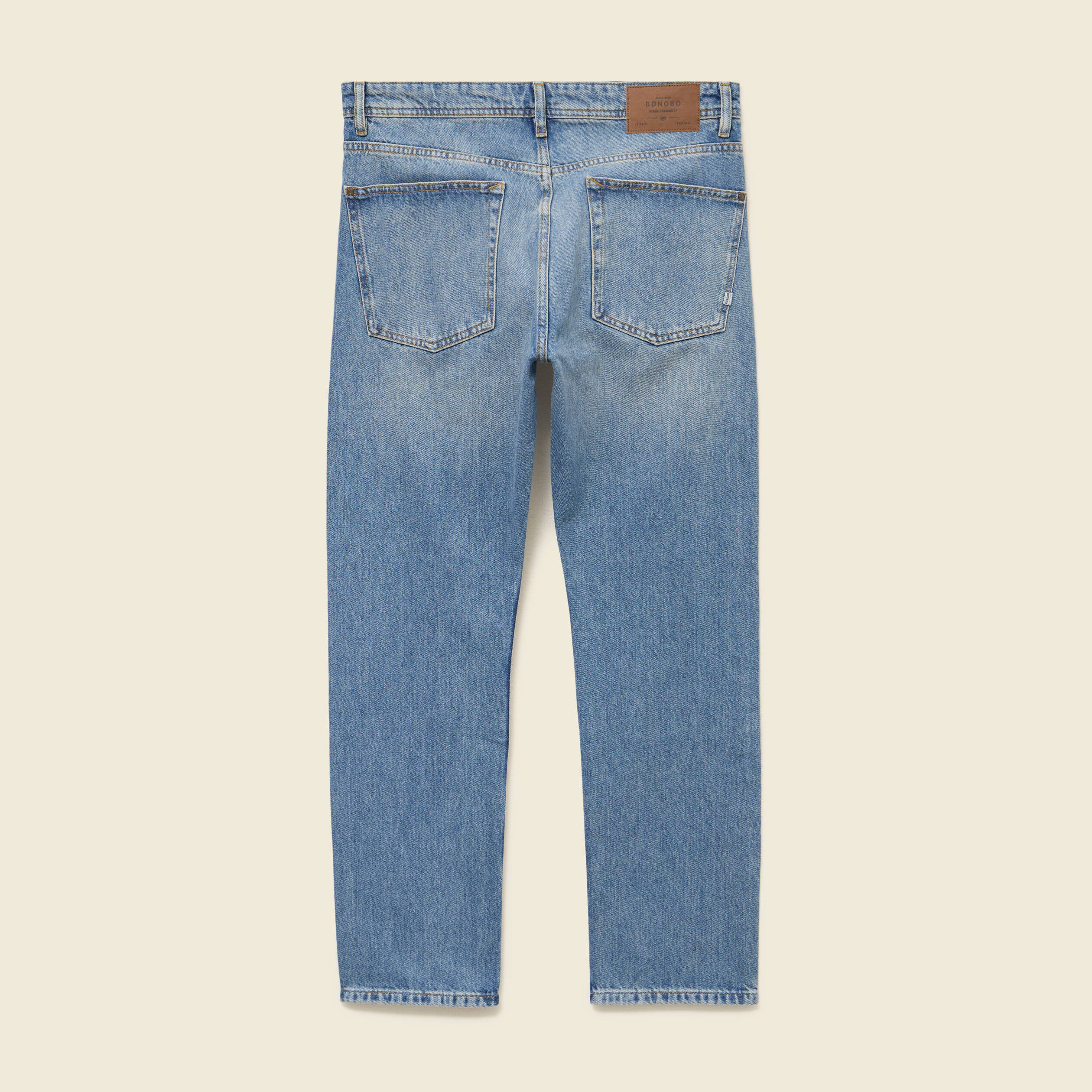 Jeans straight longueur 32 en coton denim stone homme