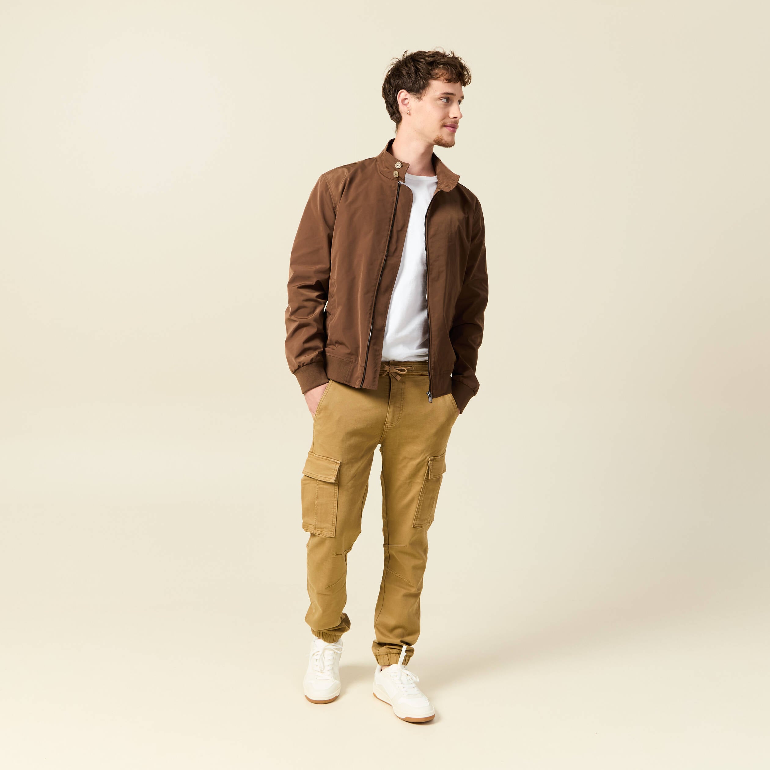 Pantalon battle bas resserr&eacute; vert kaki homme