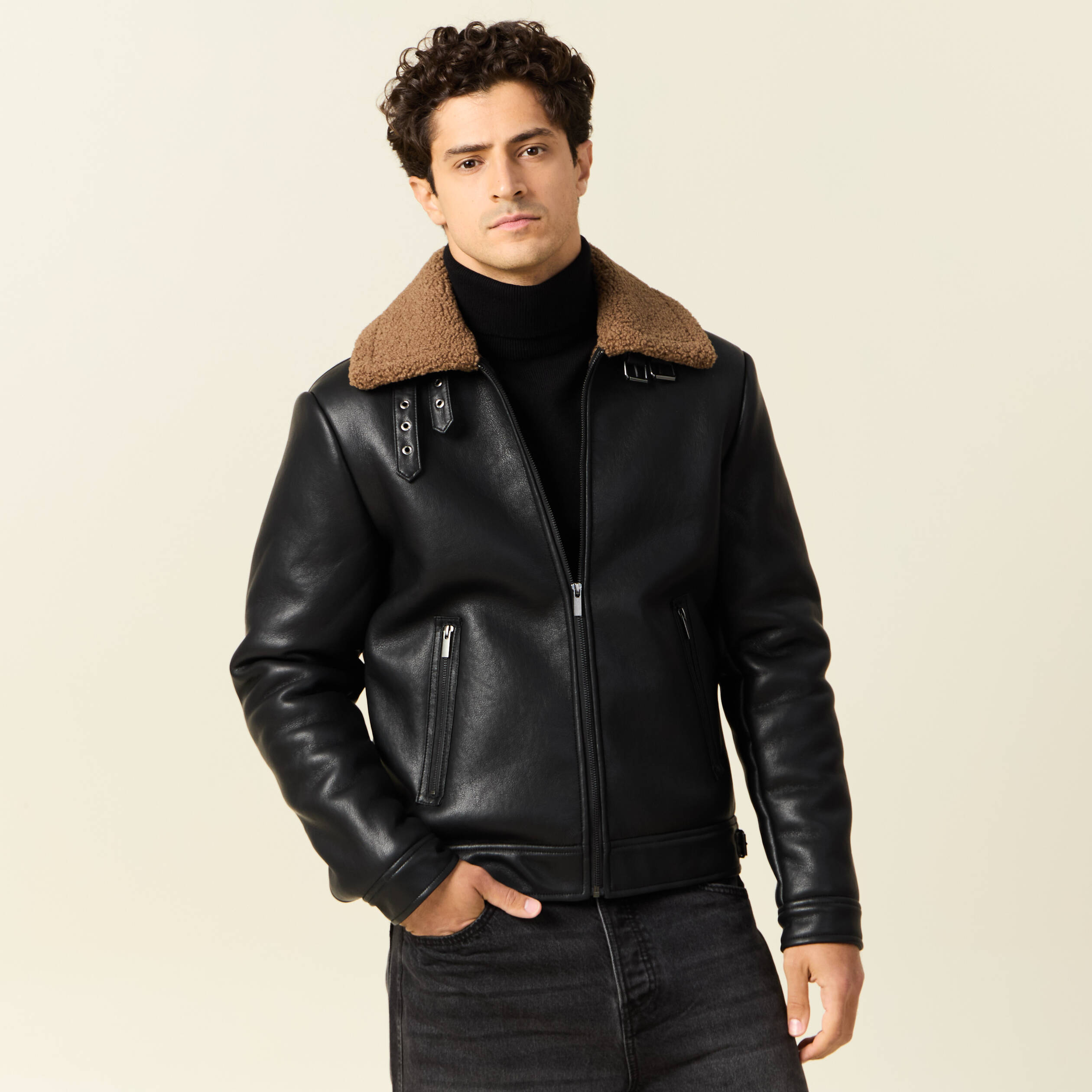 blouson aviateur simili cuir noir homme Blouson aviateur simili cuir noir homme