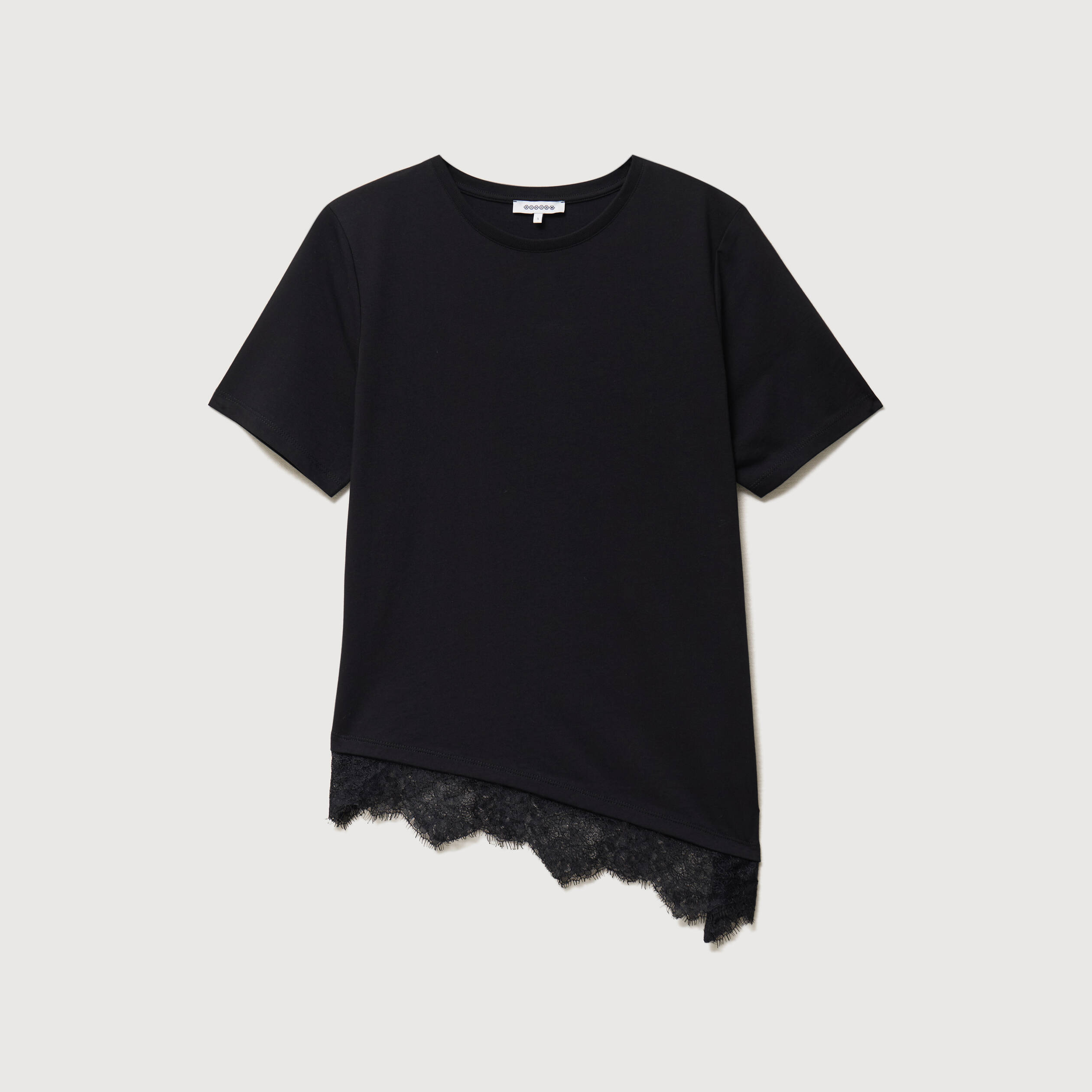 T-shirt droit col rond avec dentelle noir femme