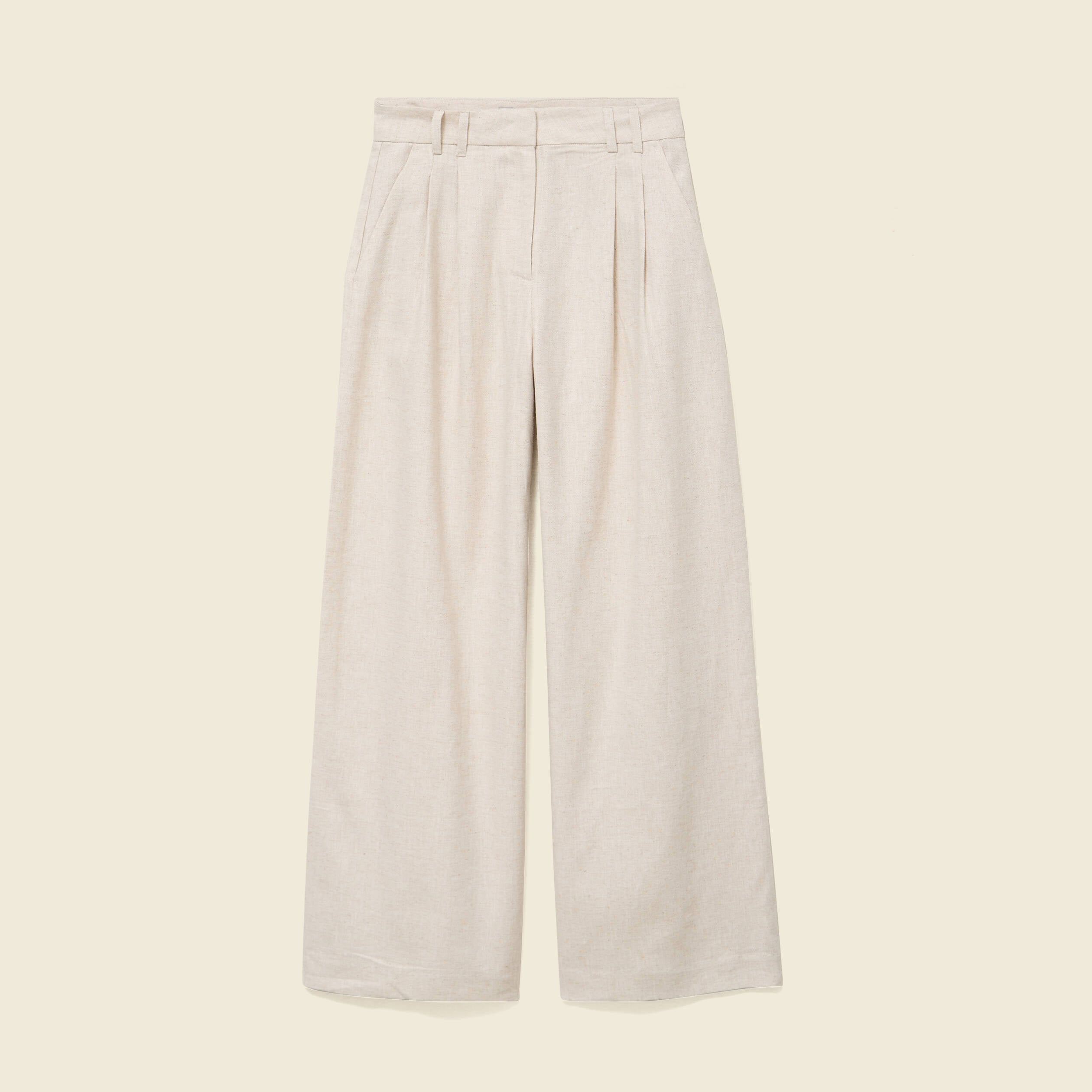 Pantalon large taille haute sable femme