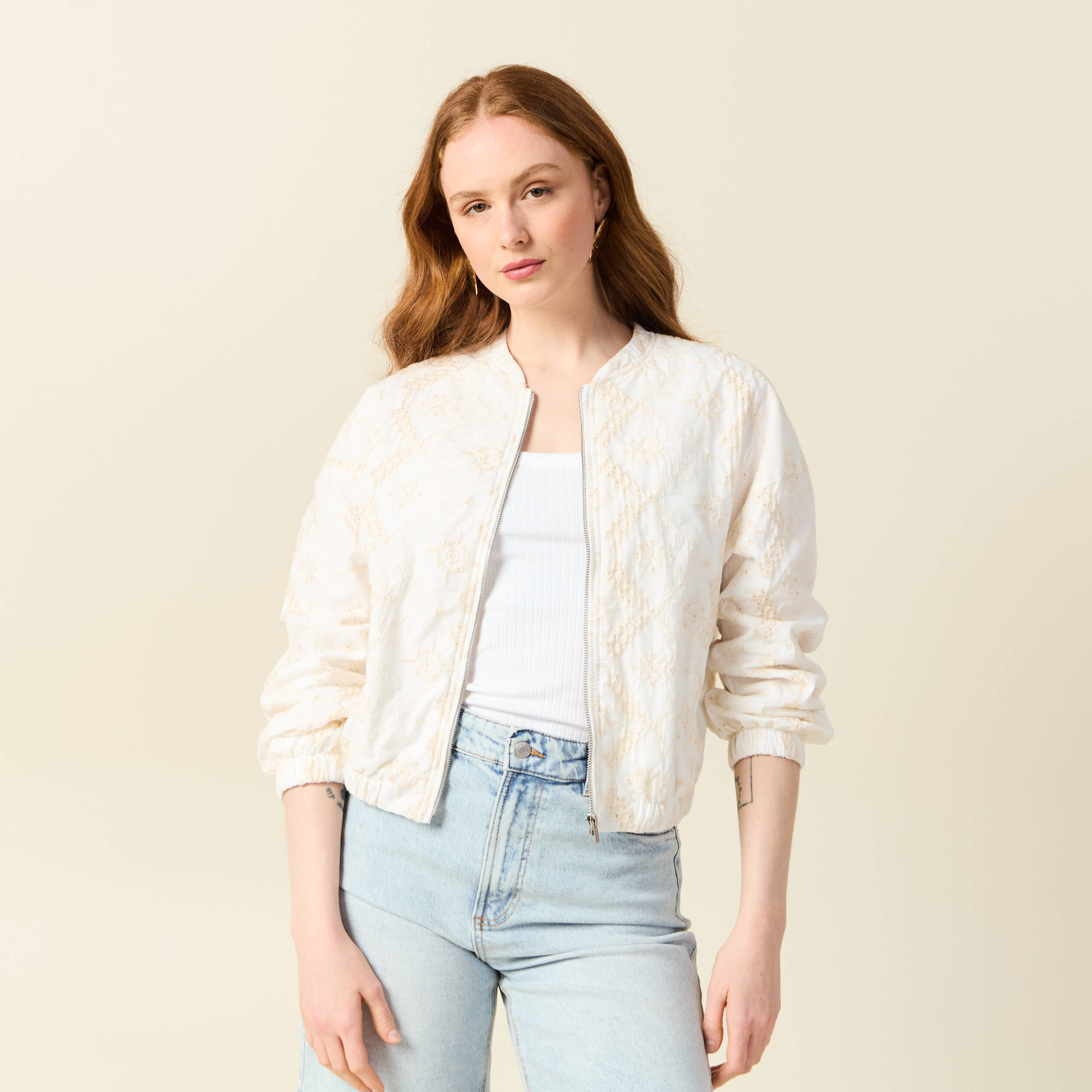 Veste broderie anglaise ecru femme