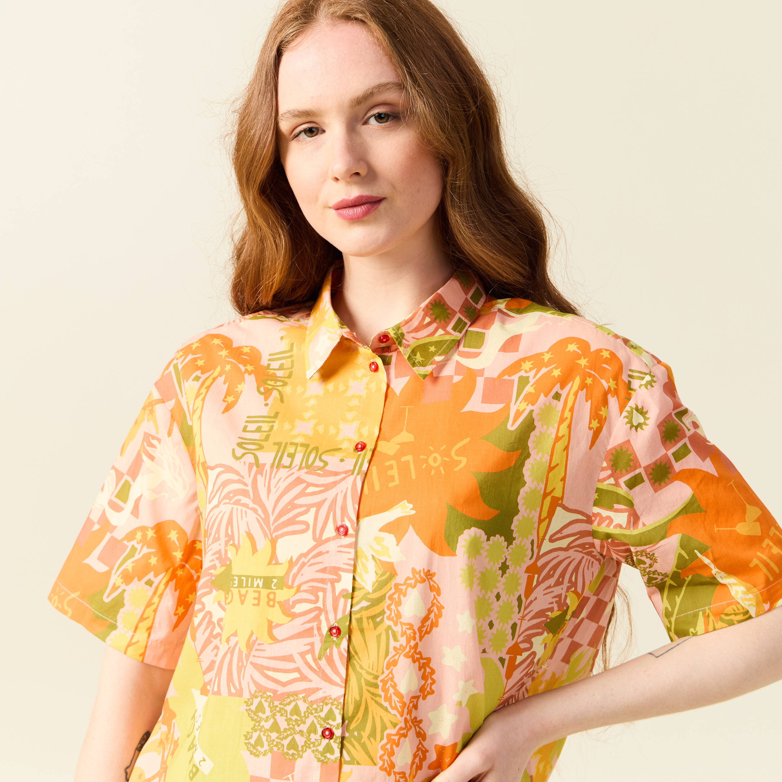 chemise manches courtes orange corail femme Chemise manches courtes orange corail femme