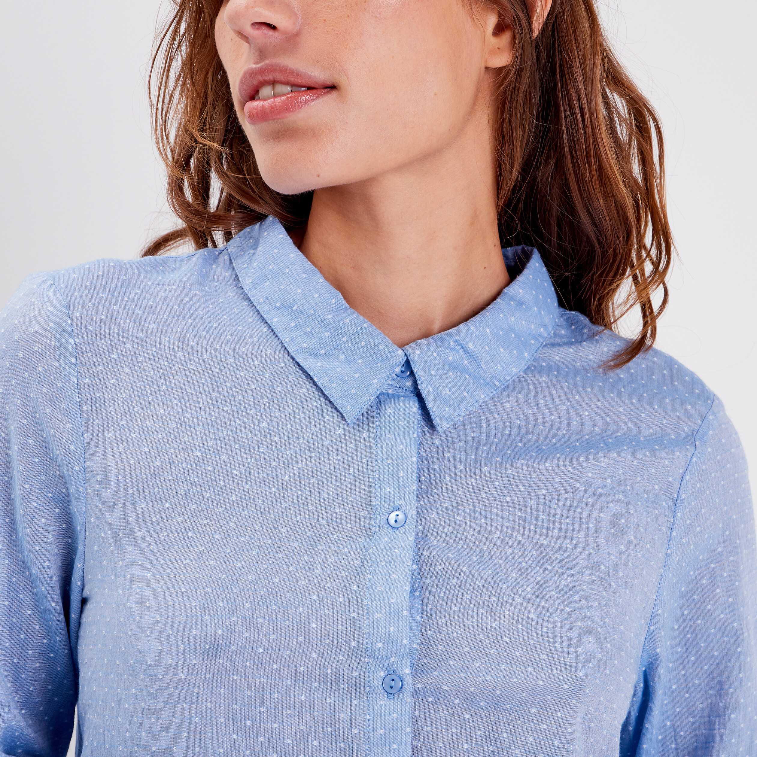 Chemise manches longues bleu gris femme