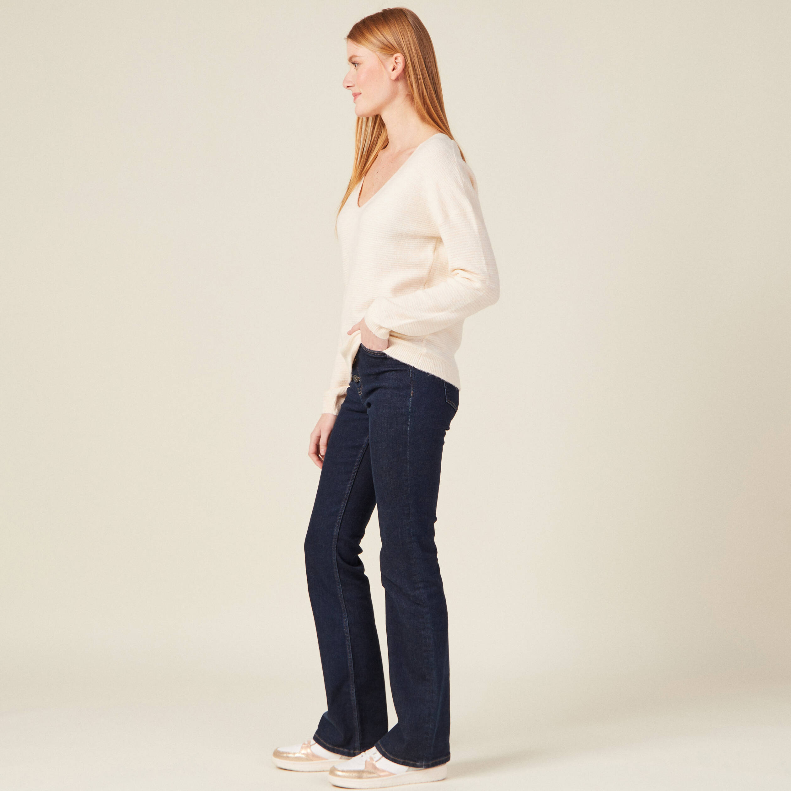 Pull manches longues ecru femme