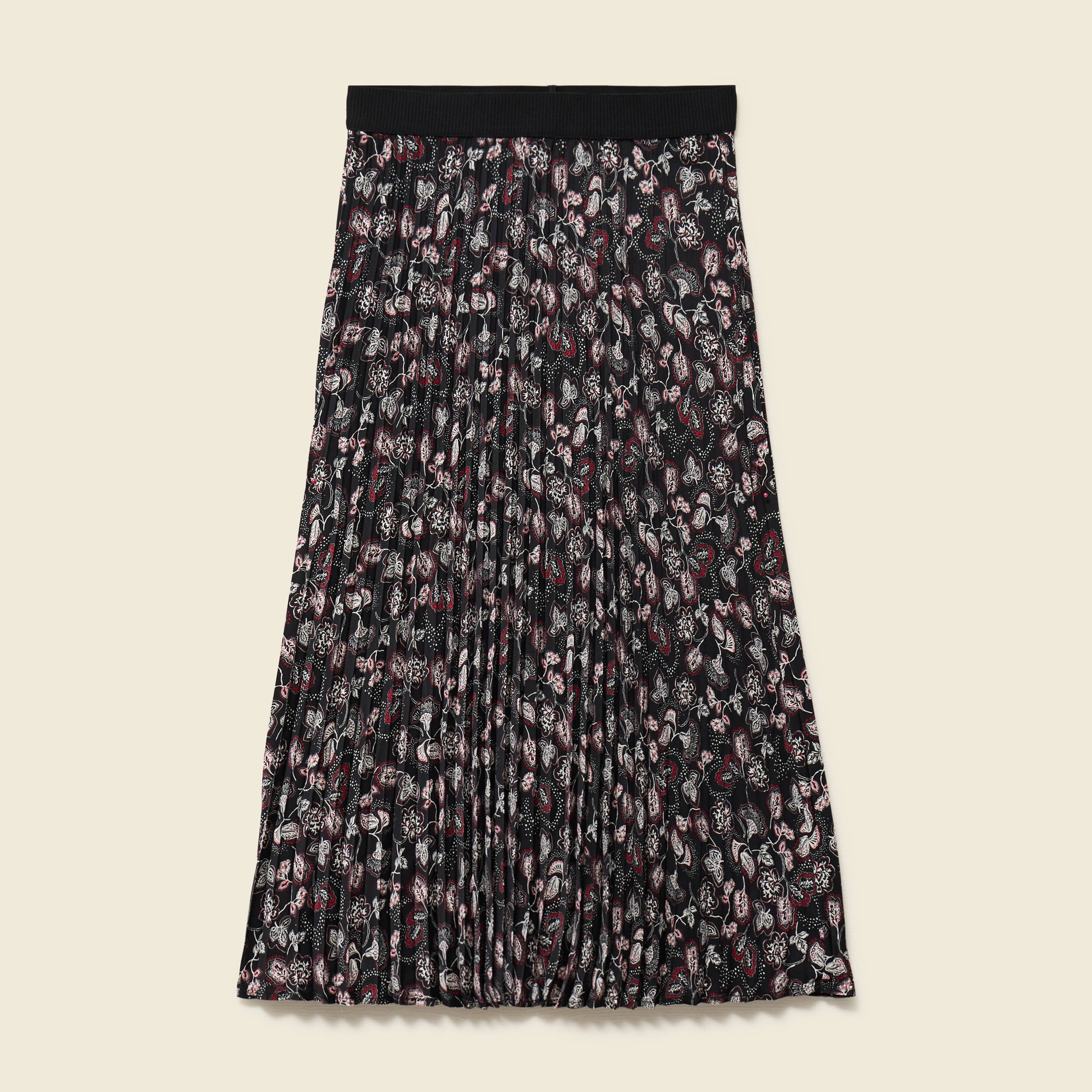 Jupe longue droite pliss&eacute;e noir femme