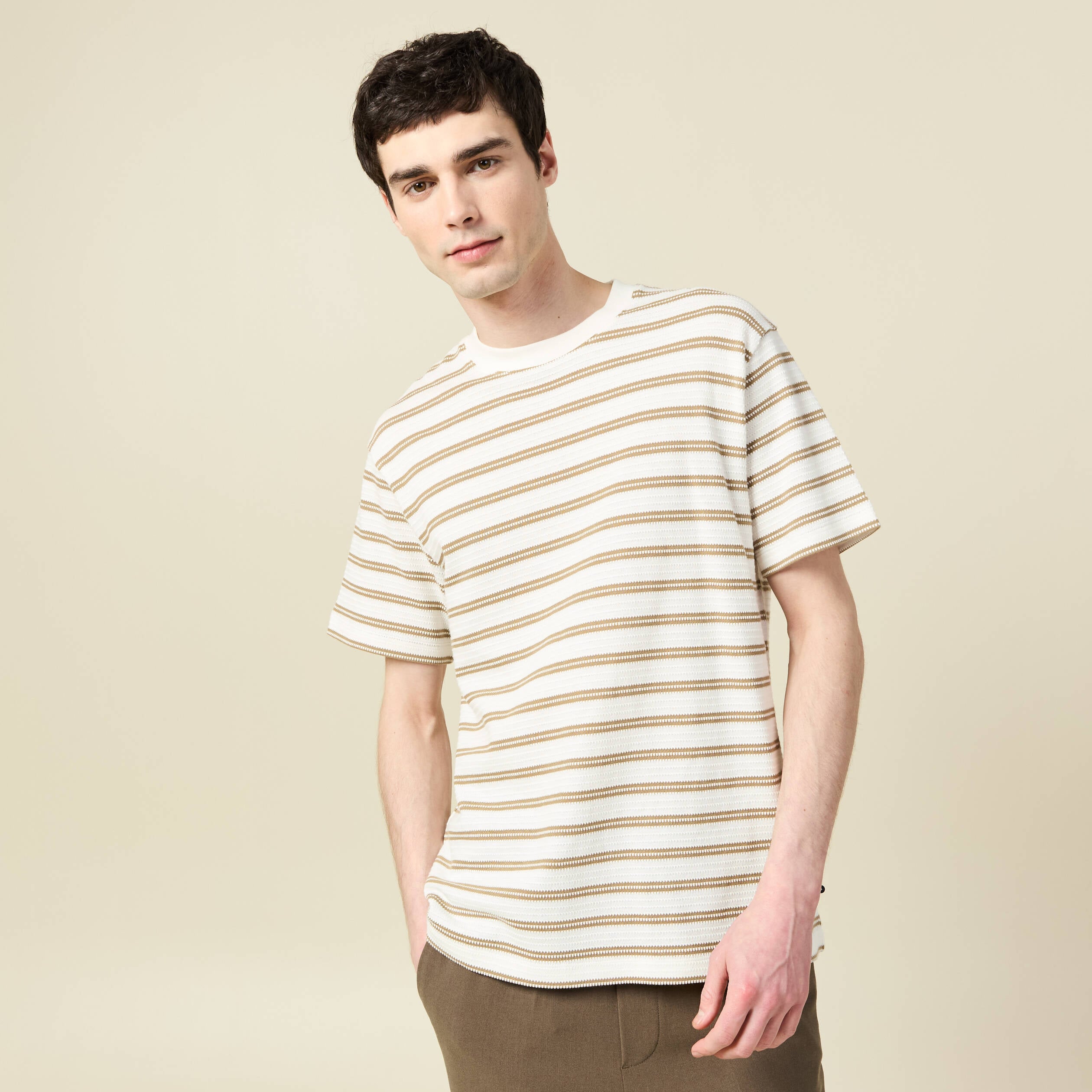 T-shirt ample en coton col rond beige fonce homme