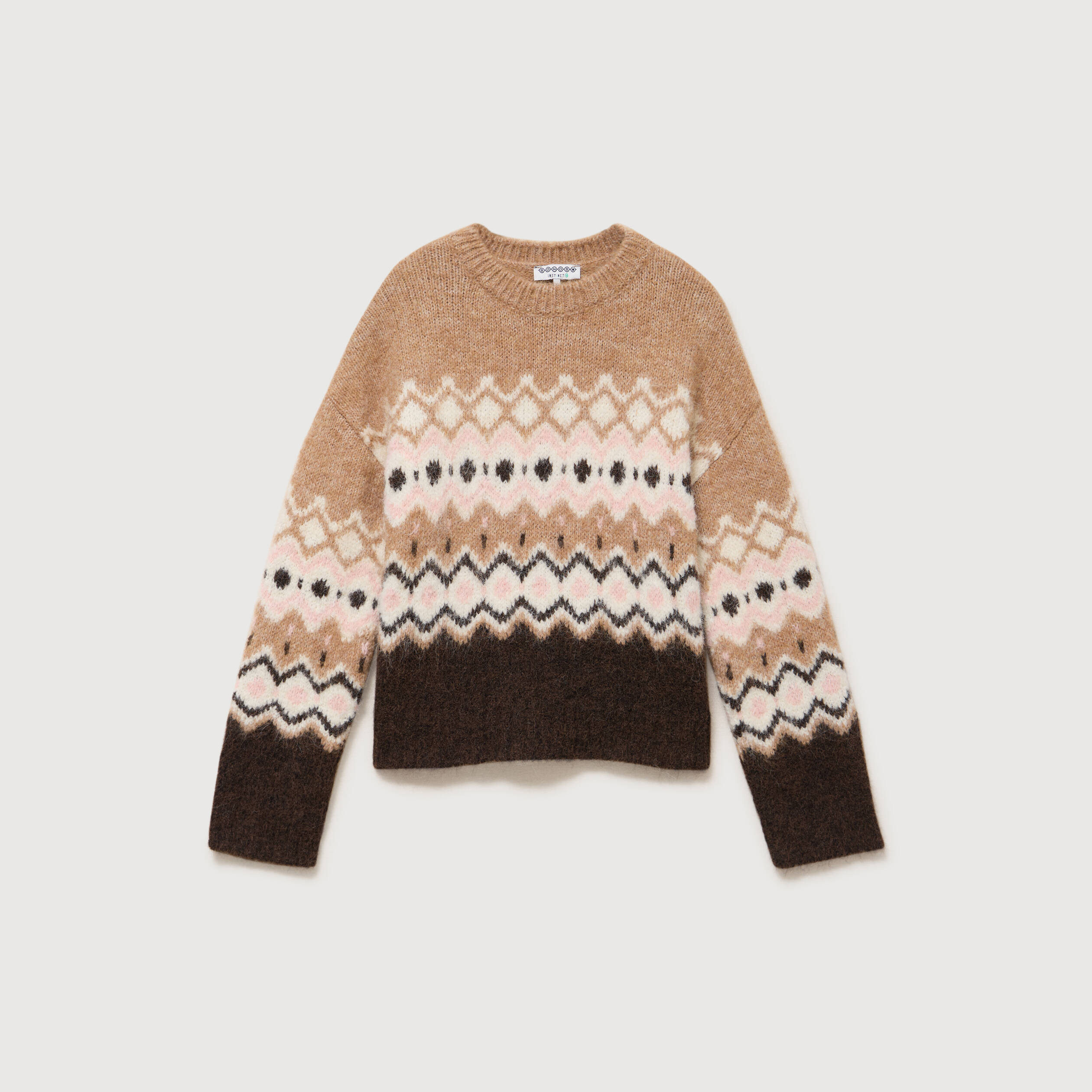 Pull droit col rond manches longues marron femme