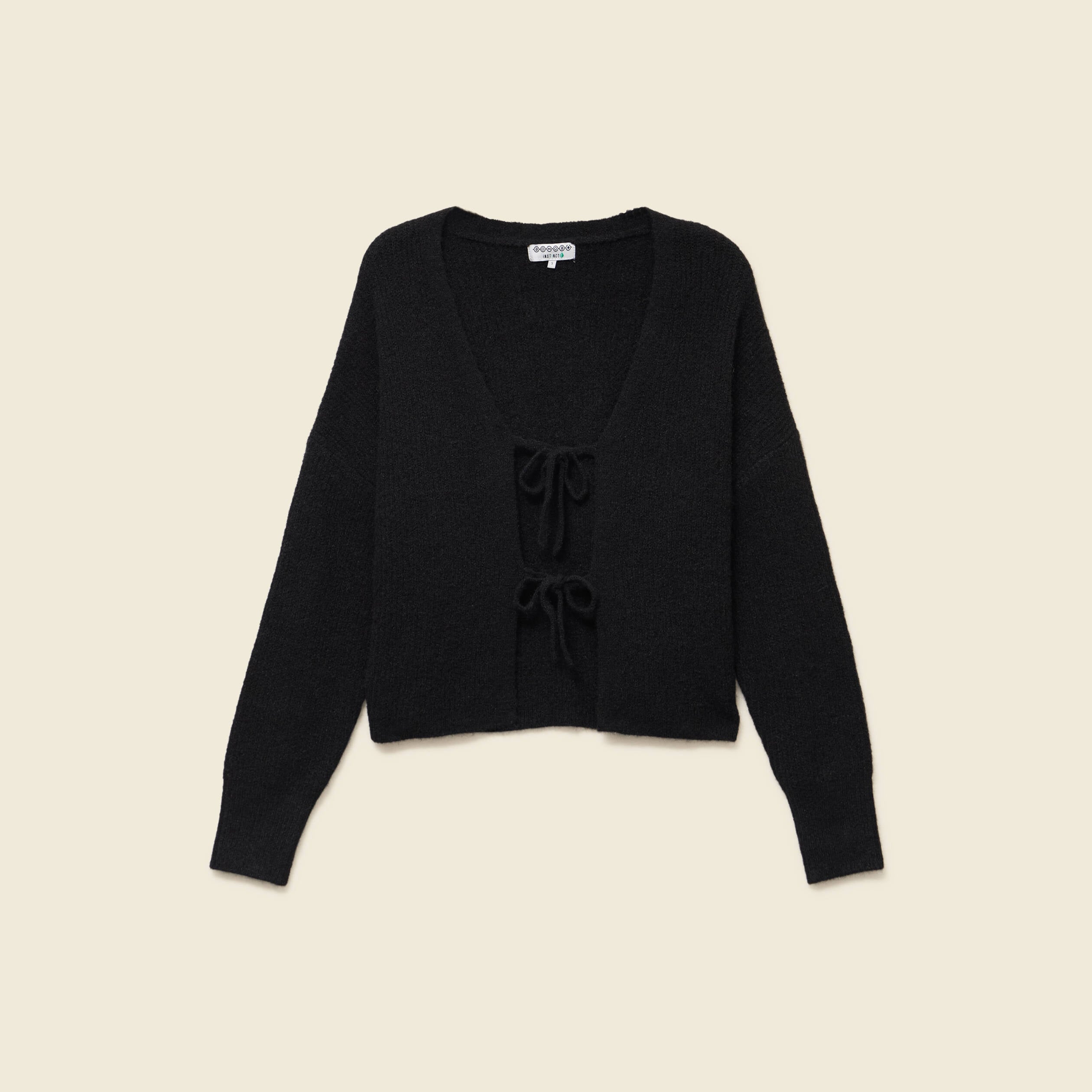 Gilet col V manches longues n&oelig;uds noir femme