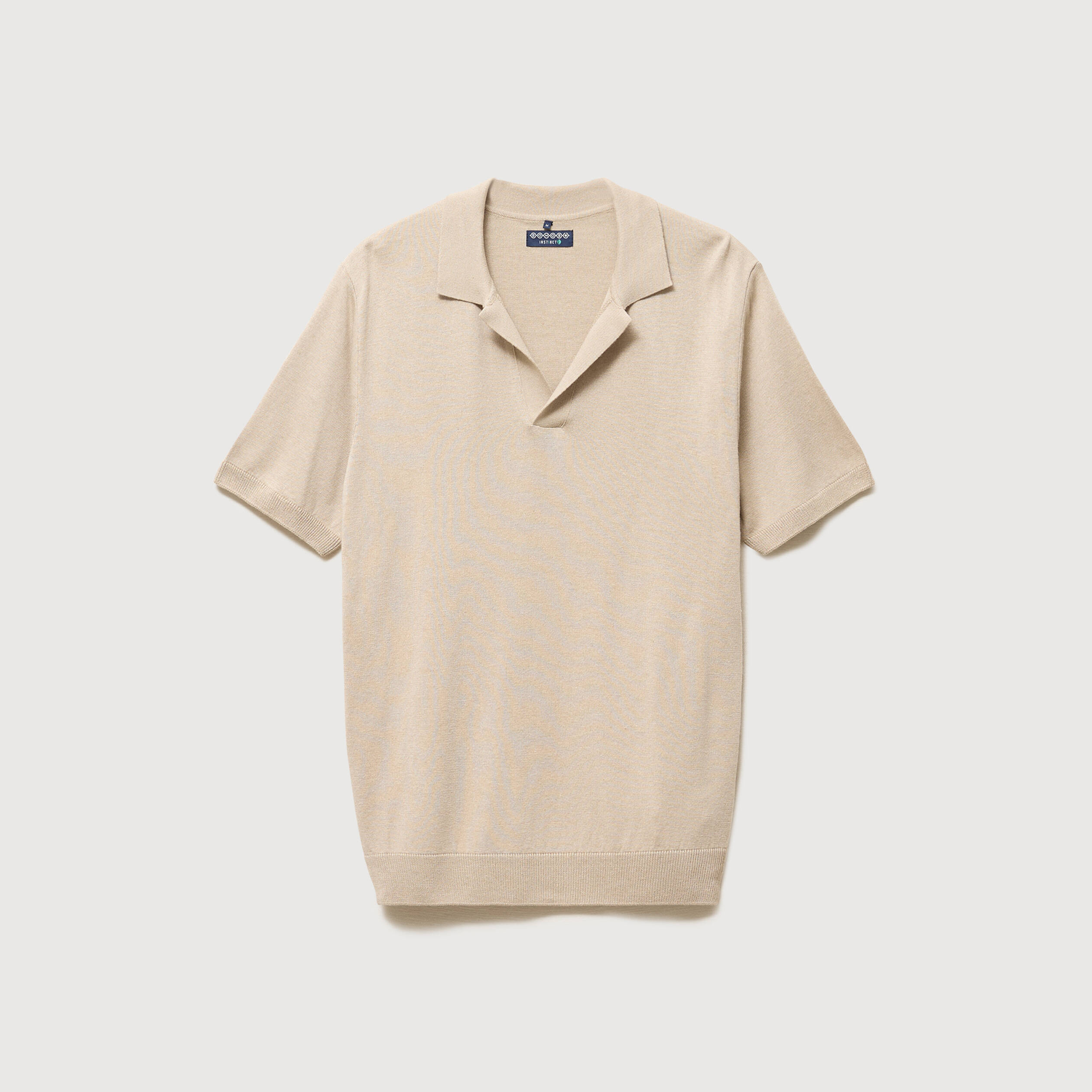 Polo manches courtes col cubain beige homme