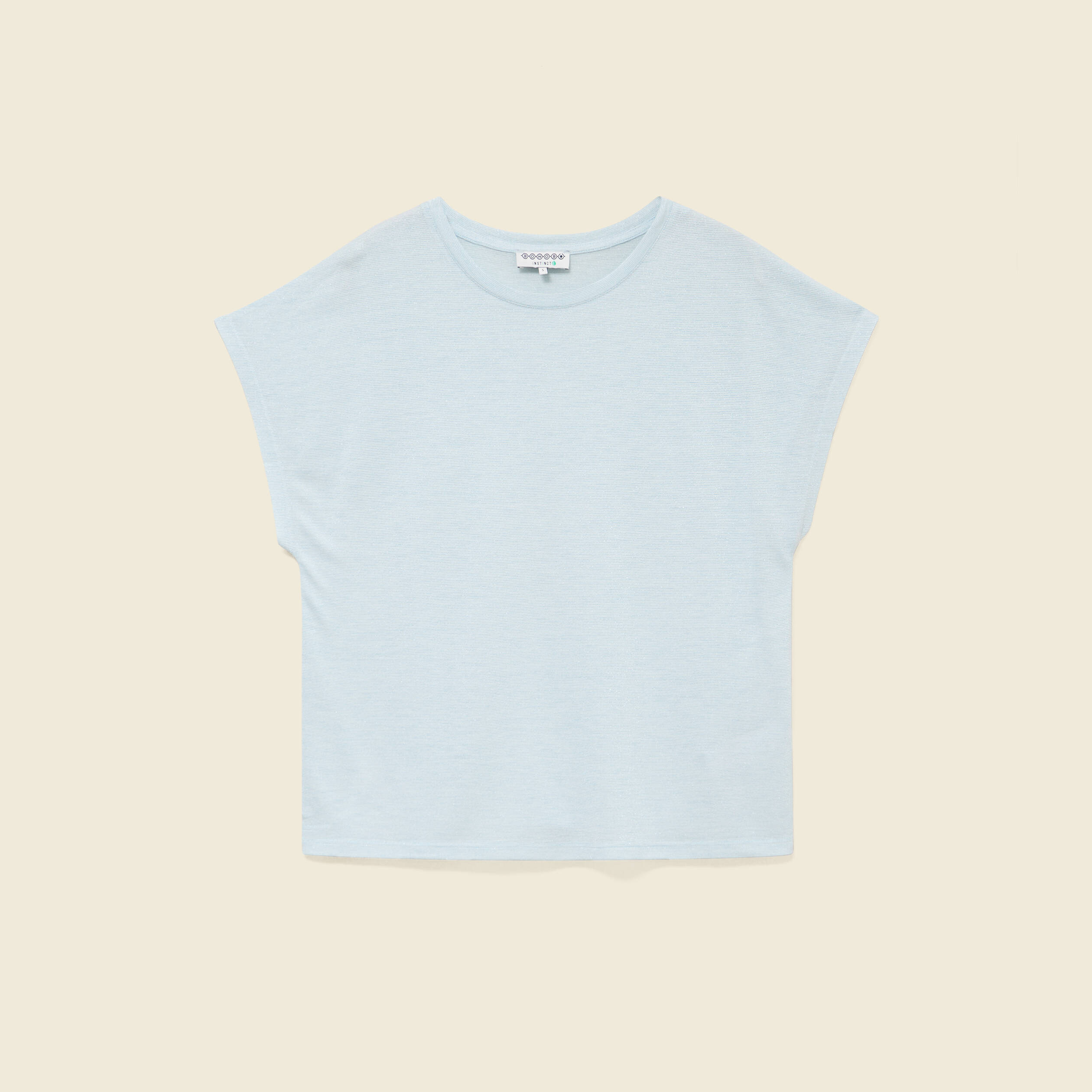T-shirt col rond manches courtes bleu clair femme