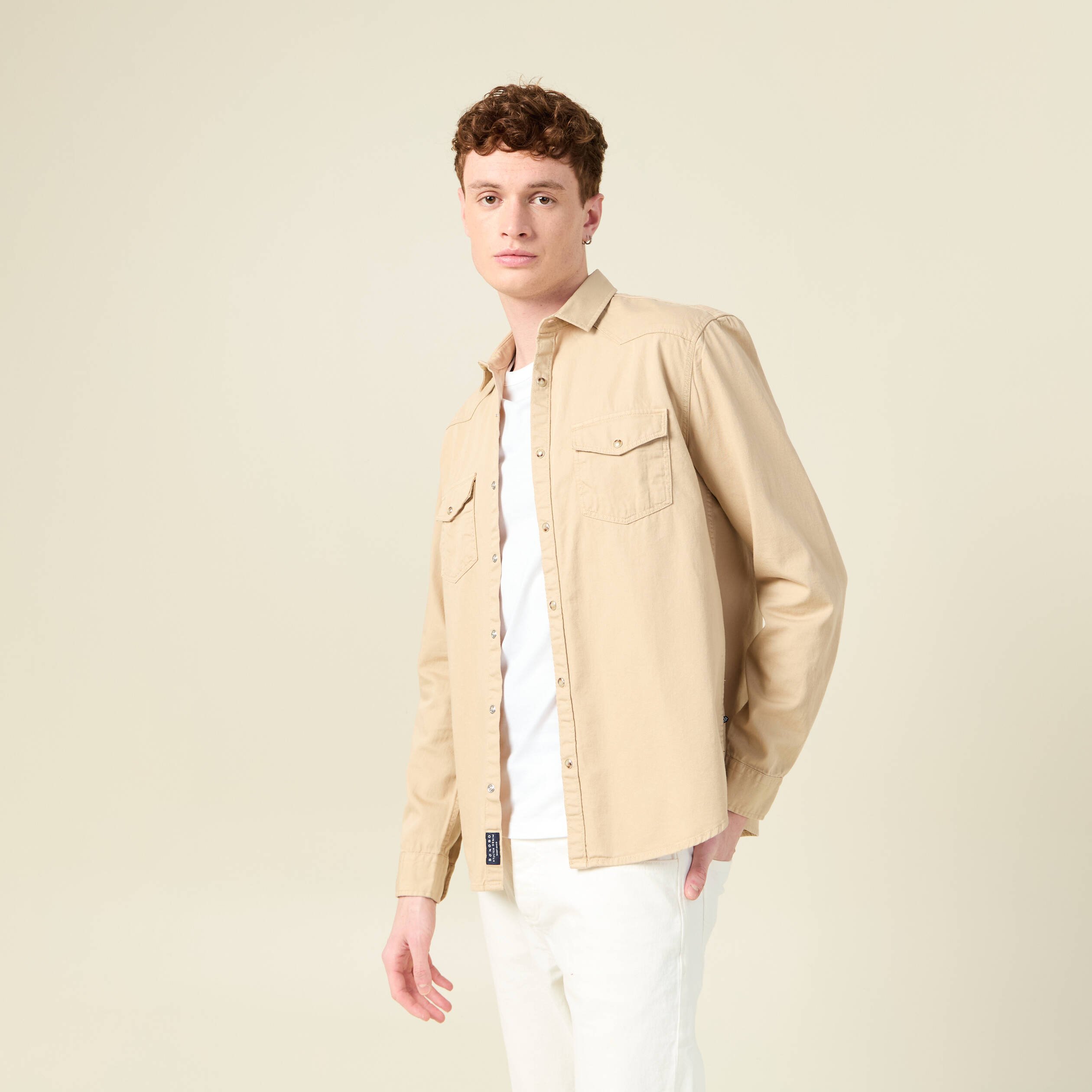 chemise manches longues beige homme Chemise manches longues beige homme