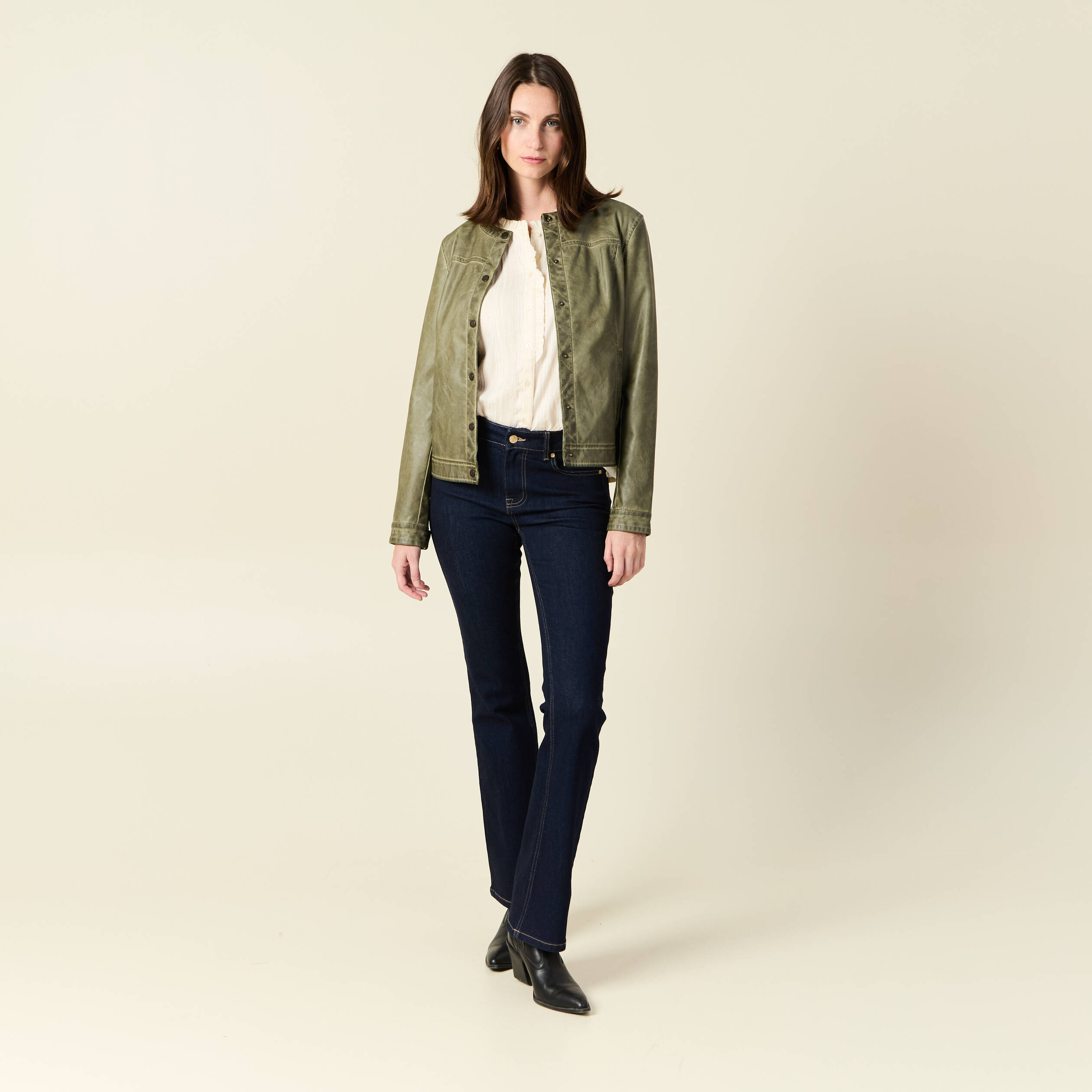 blouson simili cuir vert kaki femme Blouson simili cuir vert kaki femme