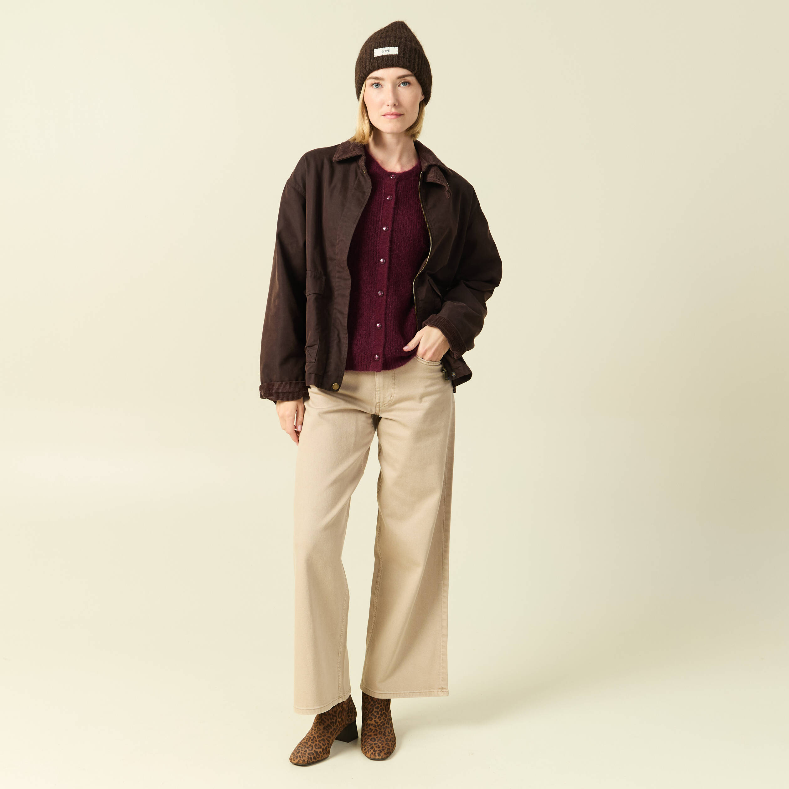 Gilet manches longues bordeaux femme