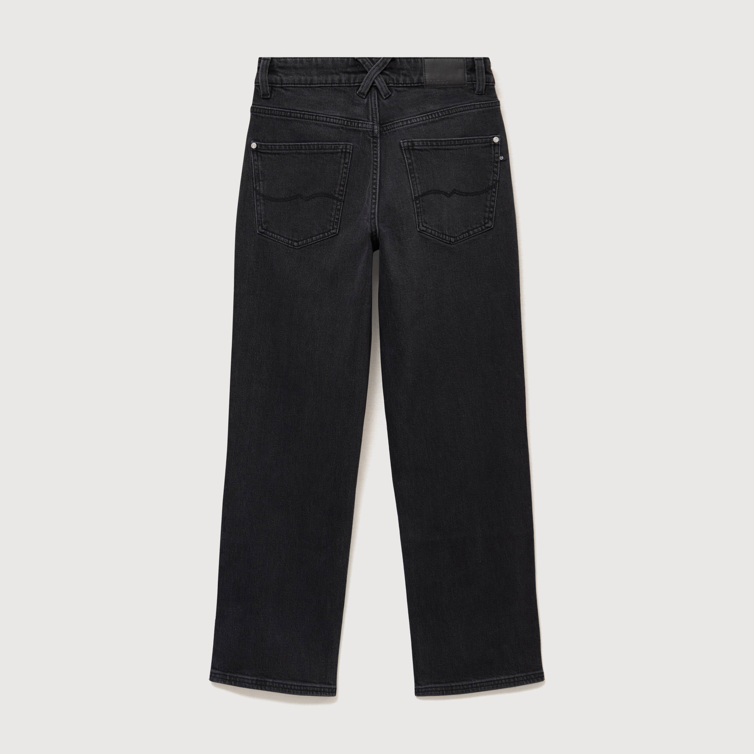 Jeans straight 7/8&egrave;me taille haute denim noir femme