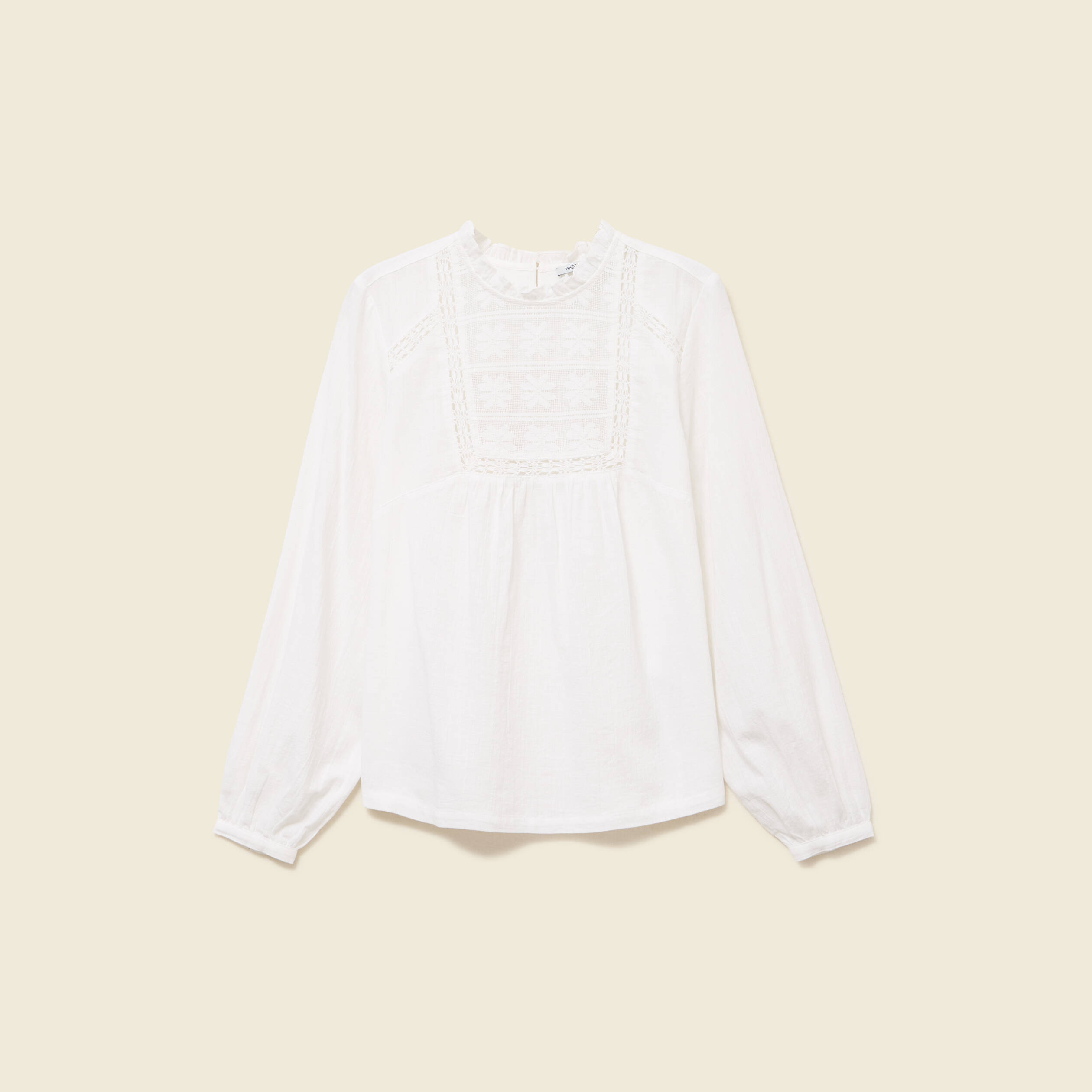 Chemise col montant manches longues ecru femme