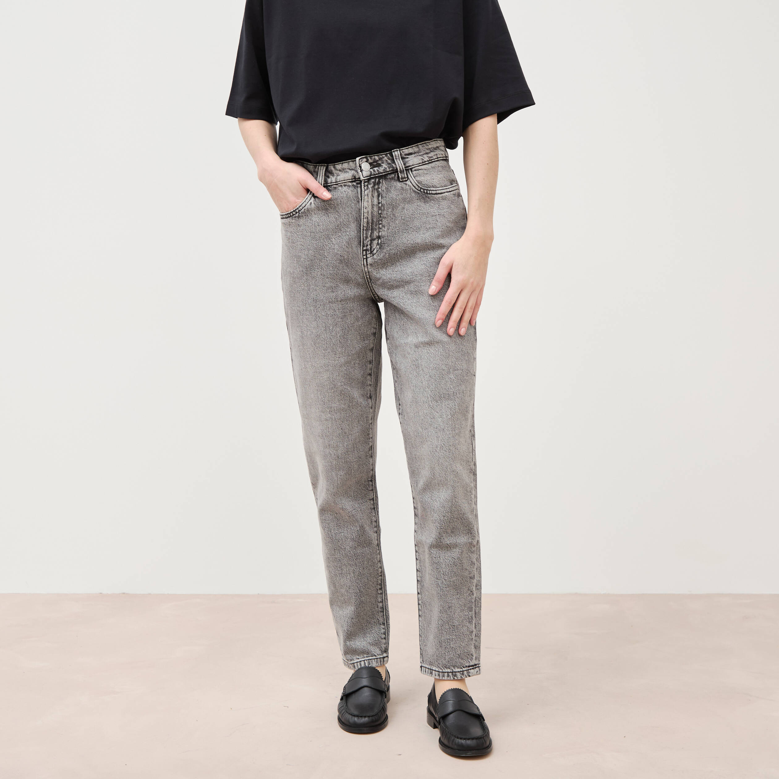 Jeans mom 7/8&egrave;me denim snow gris femme