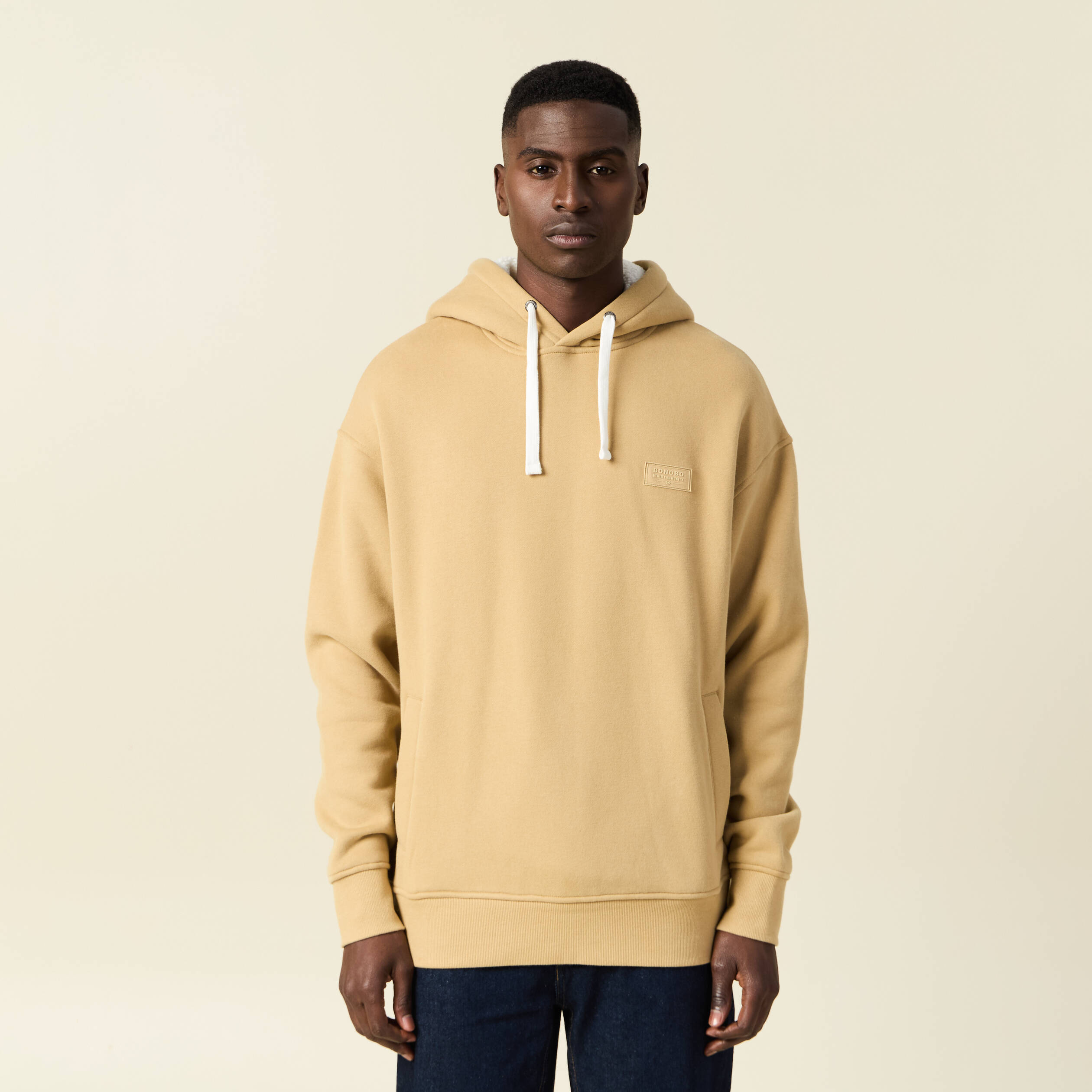 sweat a capuche doublee beige homme Sweat à capuche doublée beige homme