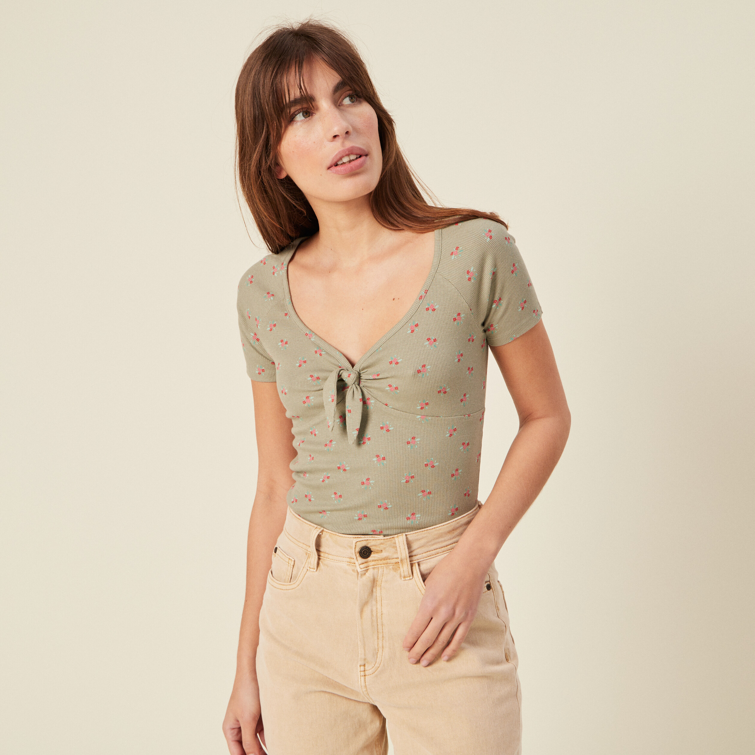 T-shirt à manches courtes vert pastel femme