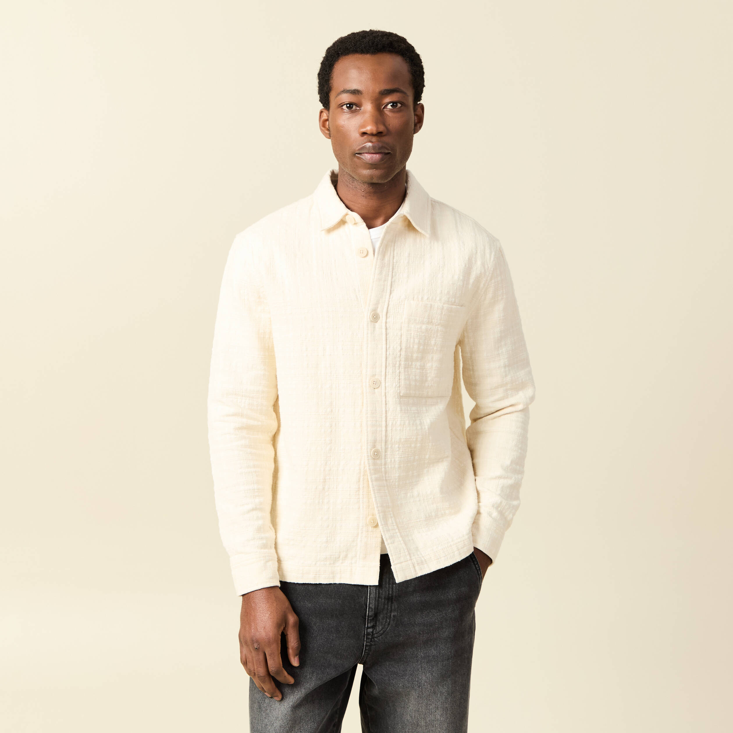 Surchemise droite longue col am&eacute;ricain ecru homme