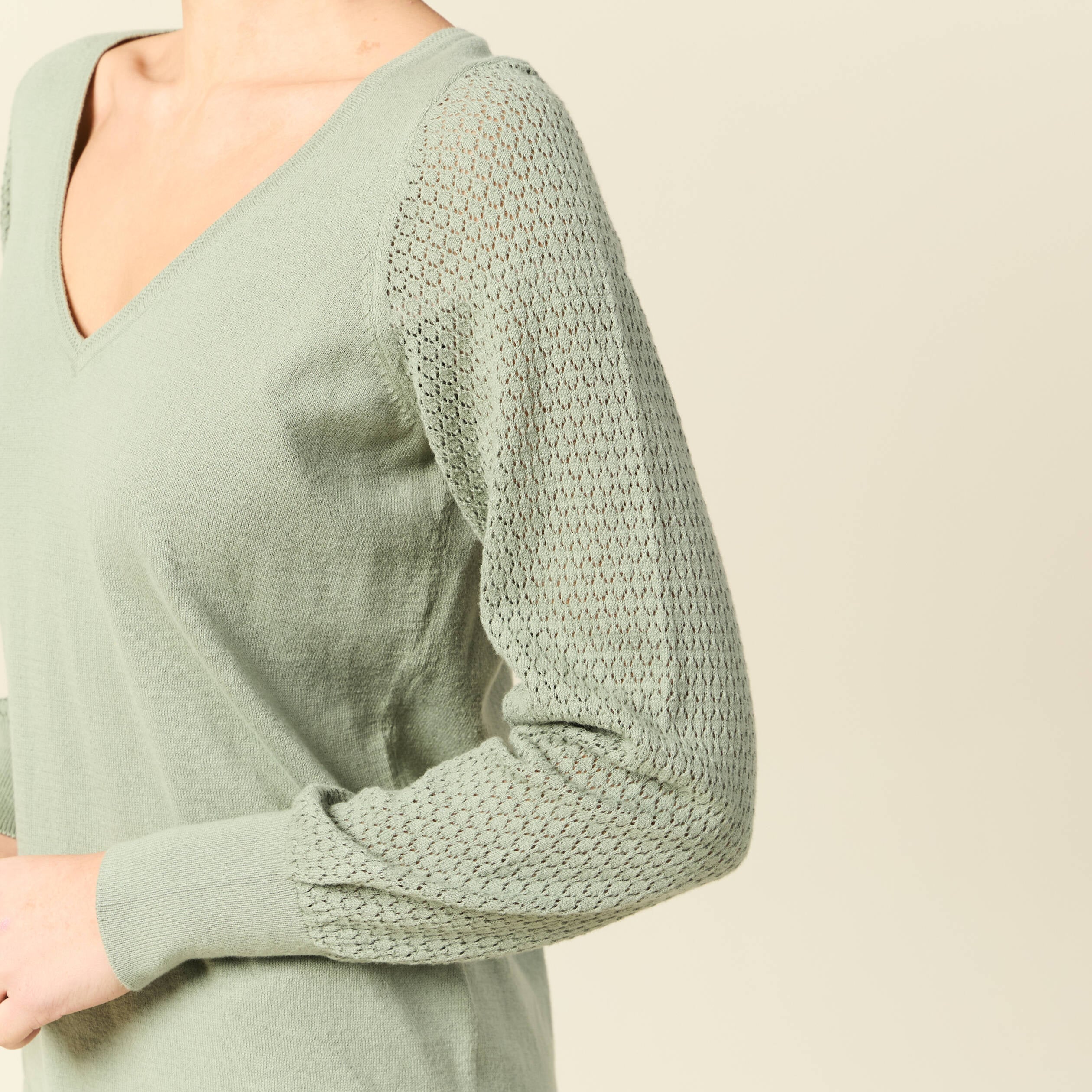 Pull manches longues vert kaki femme