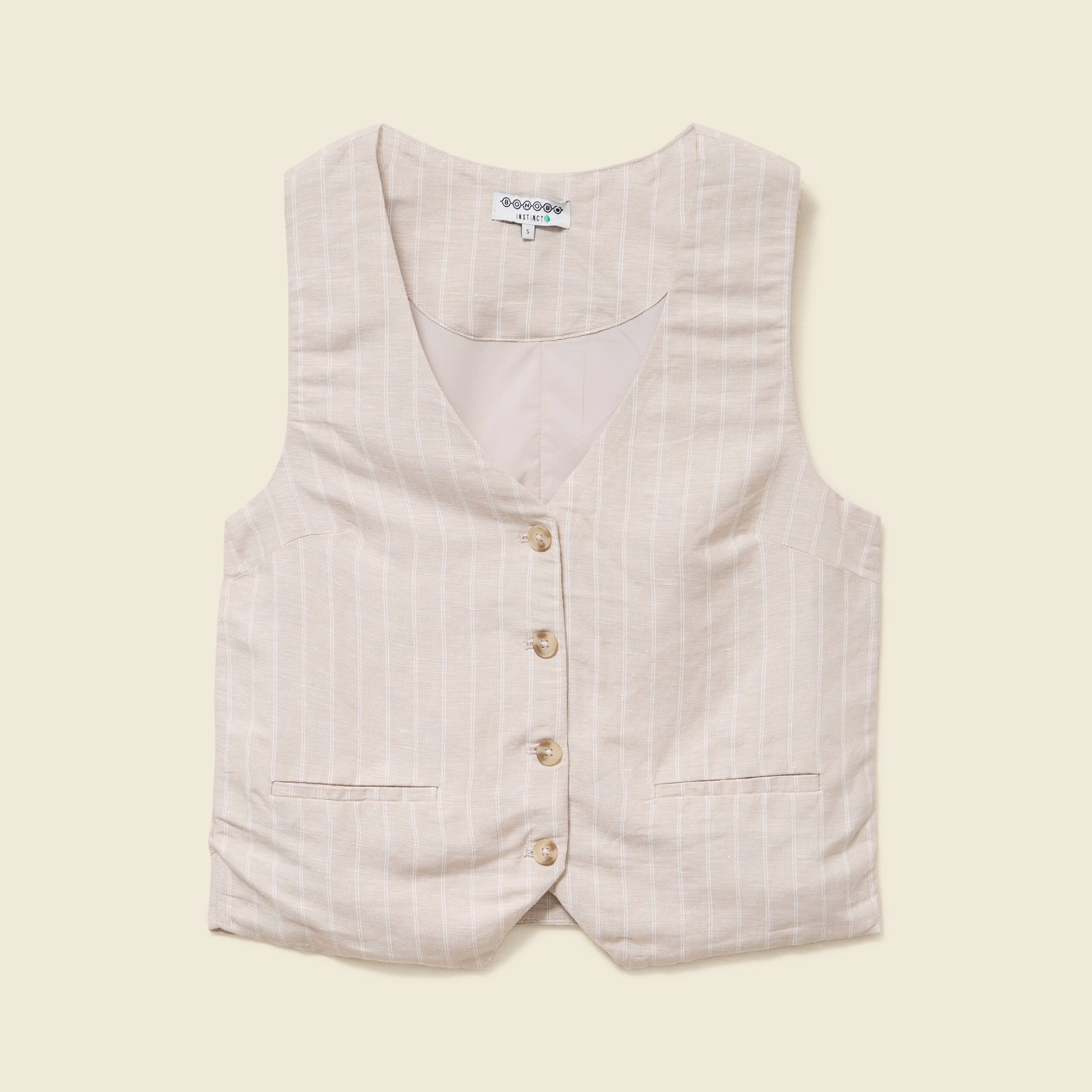 Gilet ajust&eacute; col v sans manches beige femme