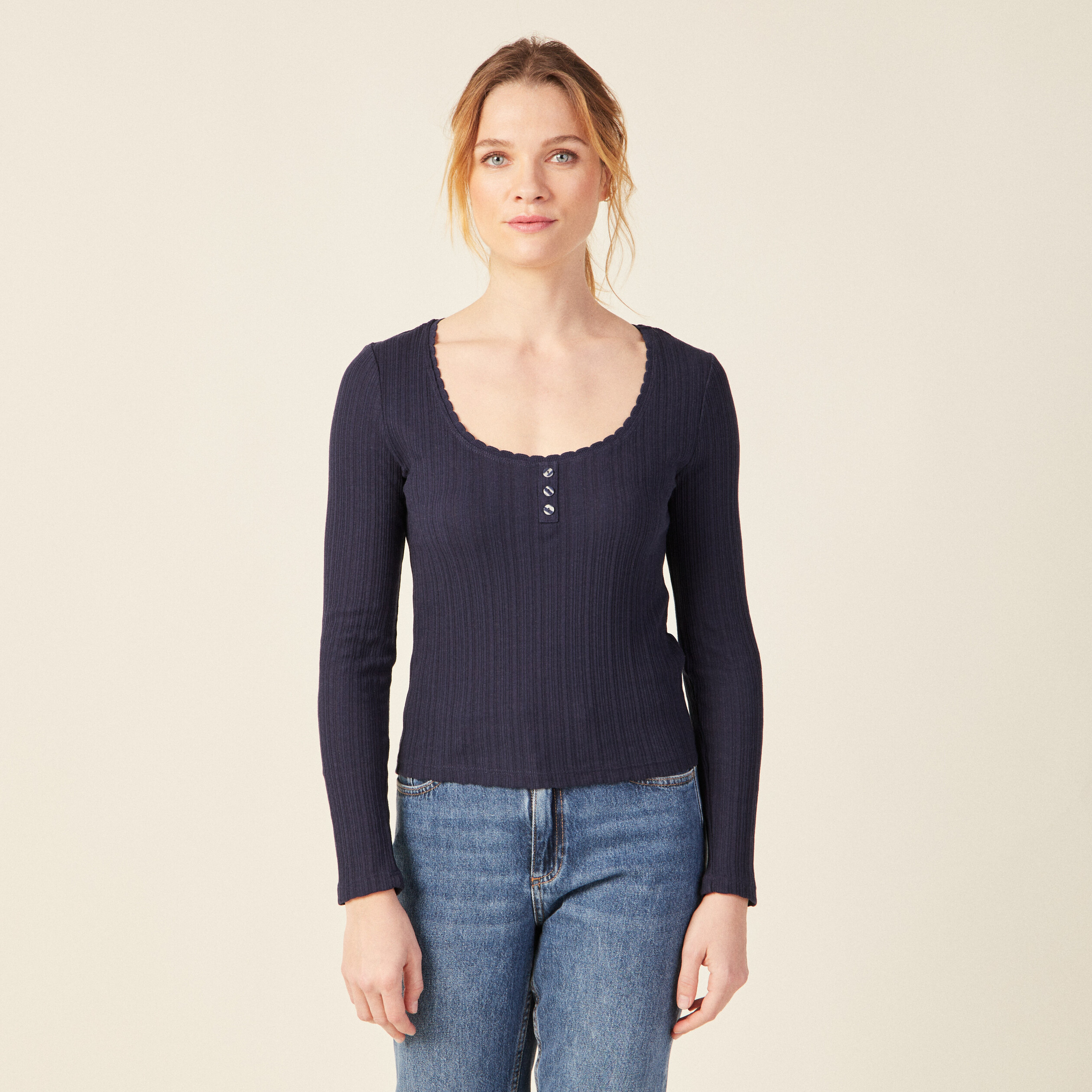 t shirt a manches longues bleu marine femme T-shirt à manches longues bleu marine femme