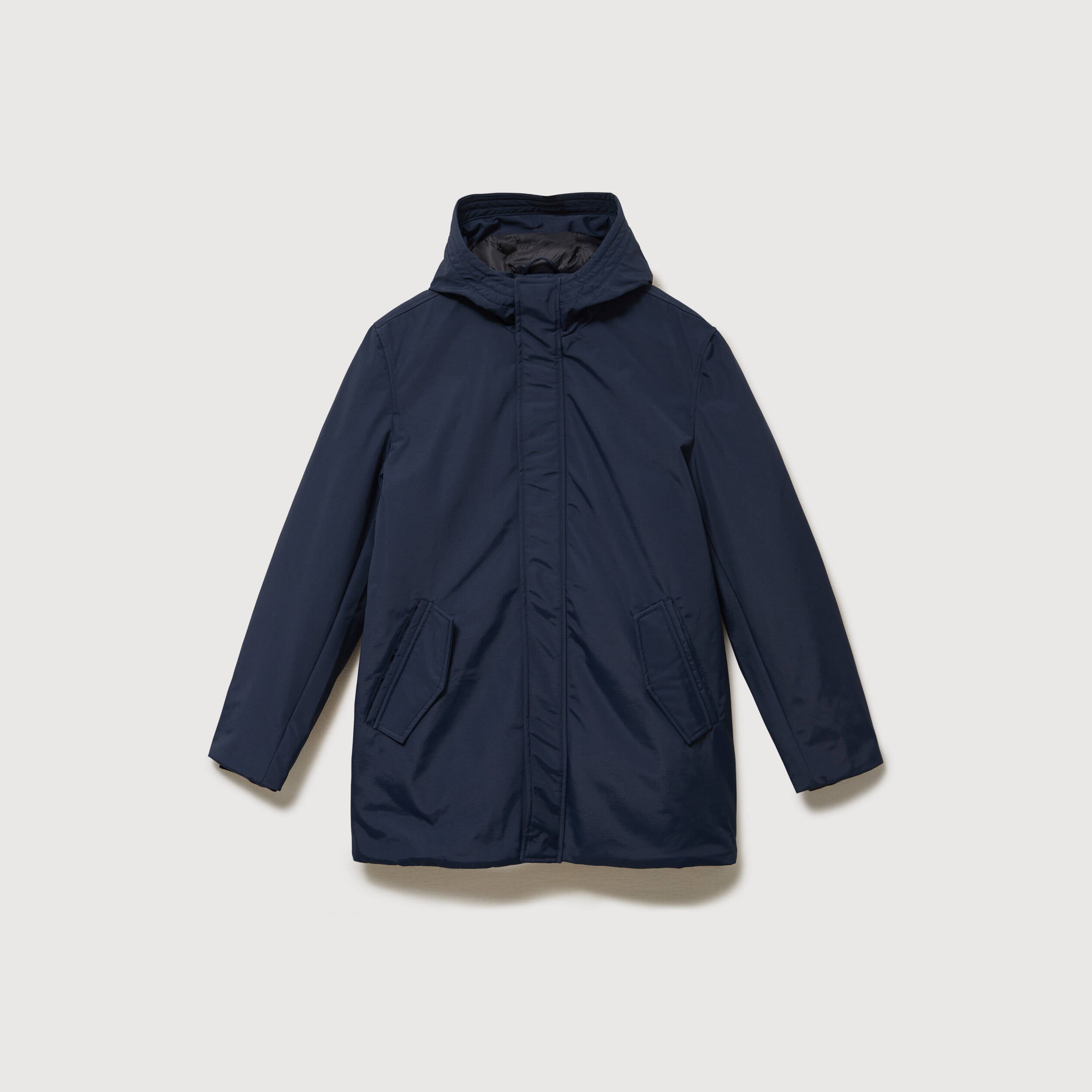Parka longue droite &agrave; capuche bleu marine homme