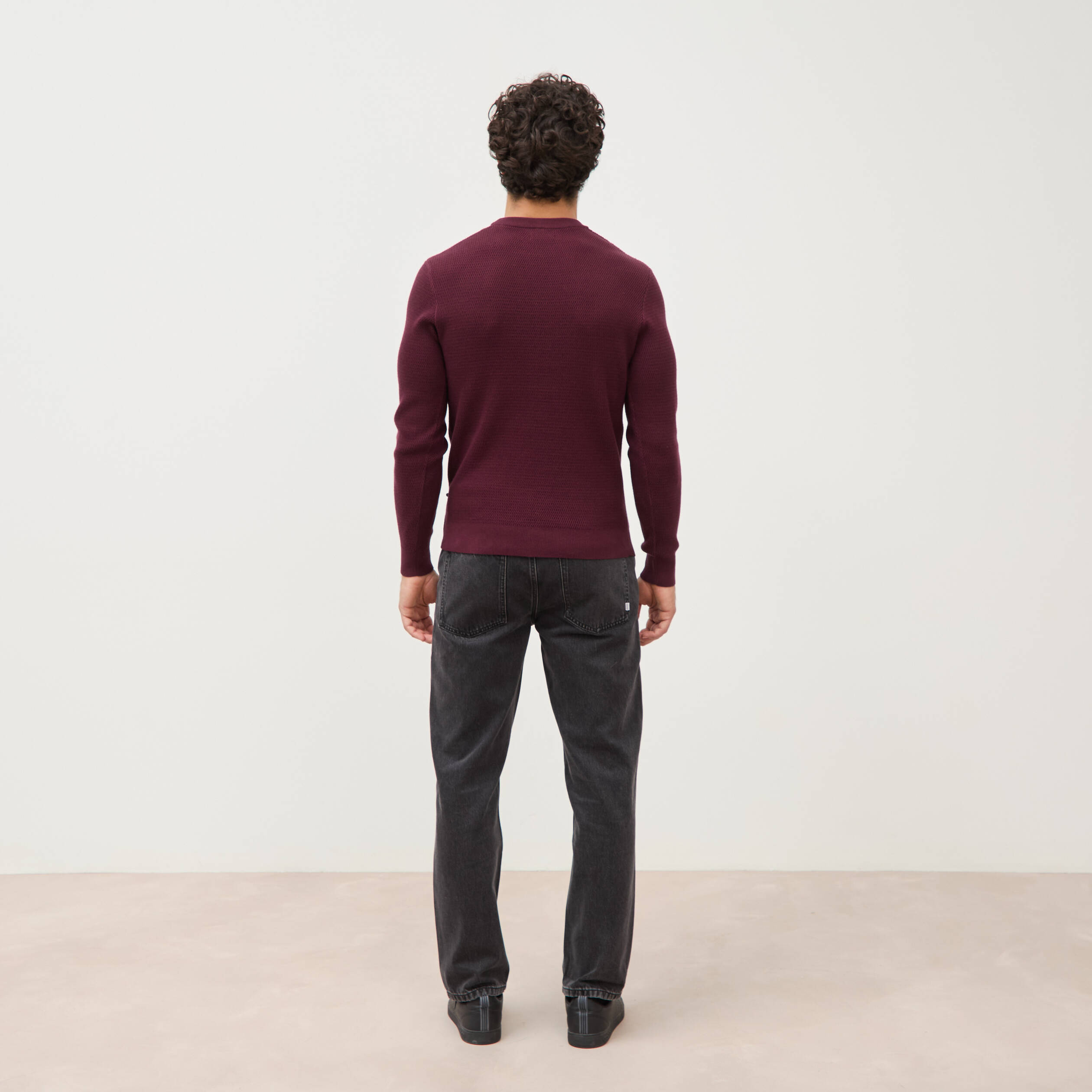 Pull droit manches longues prune homme