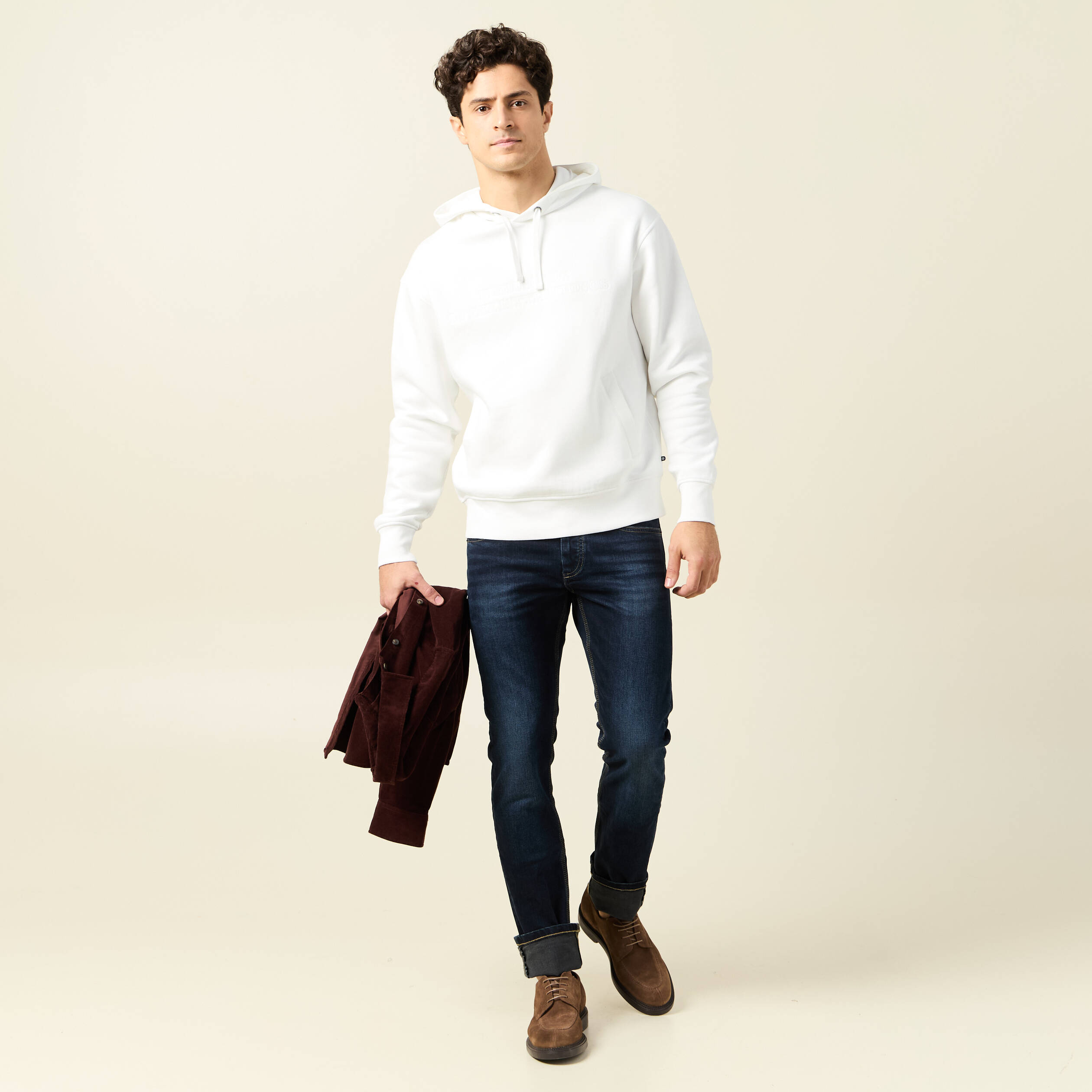 Sweat &agrave; capuche ecru homme