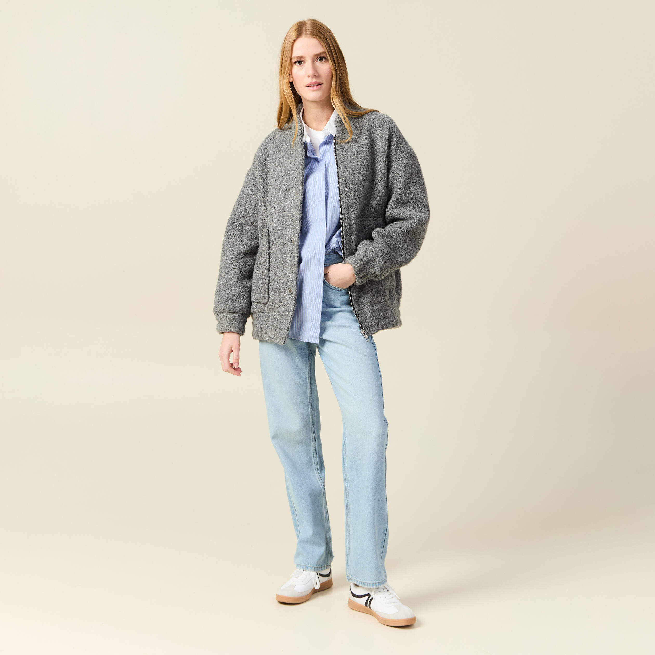 jeans straight taille haute denim bleach femme Jeans straight taille haute denim bleach femme