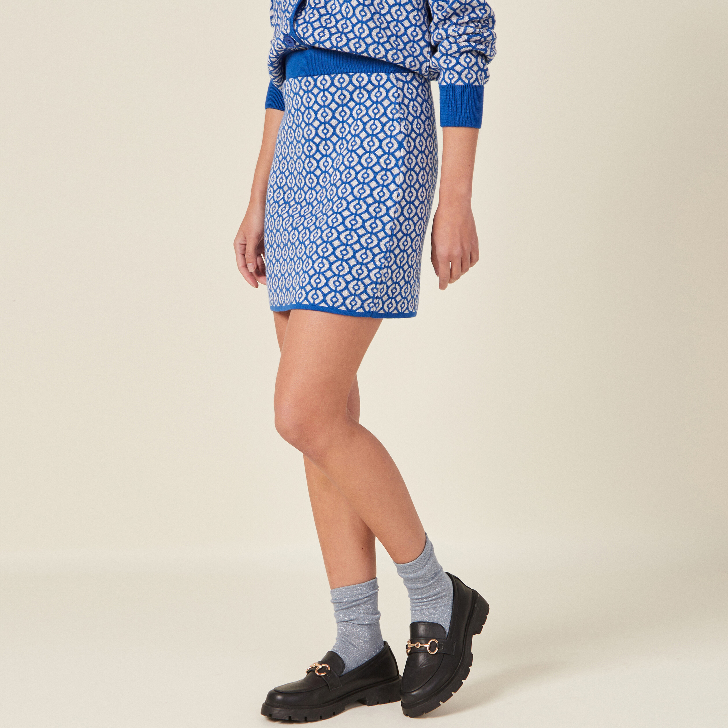 jupe droite tricotee bleu femme Jupe droite tricotée bleu femme