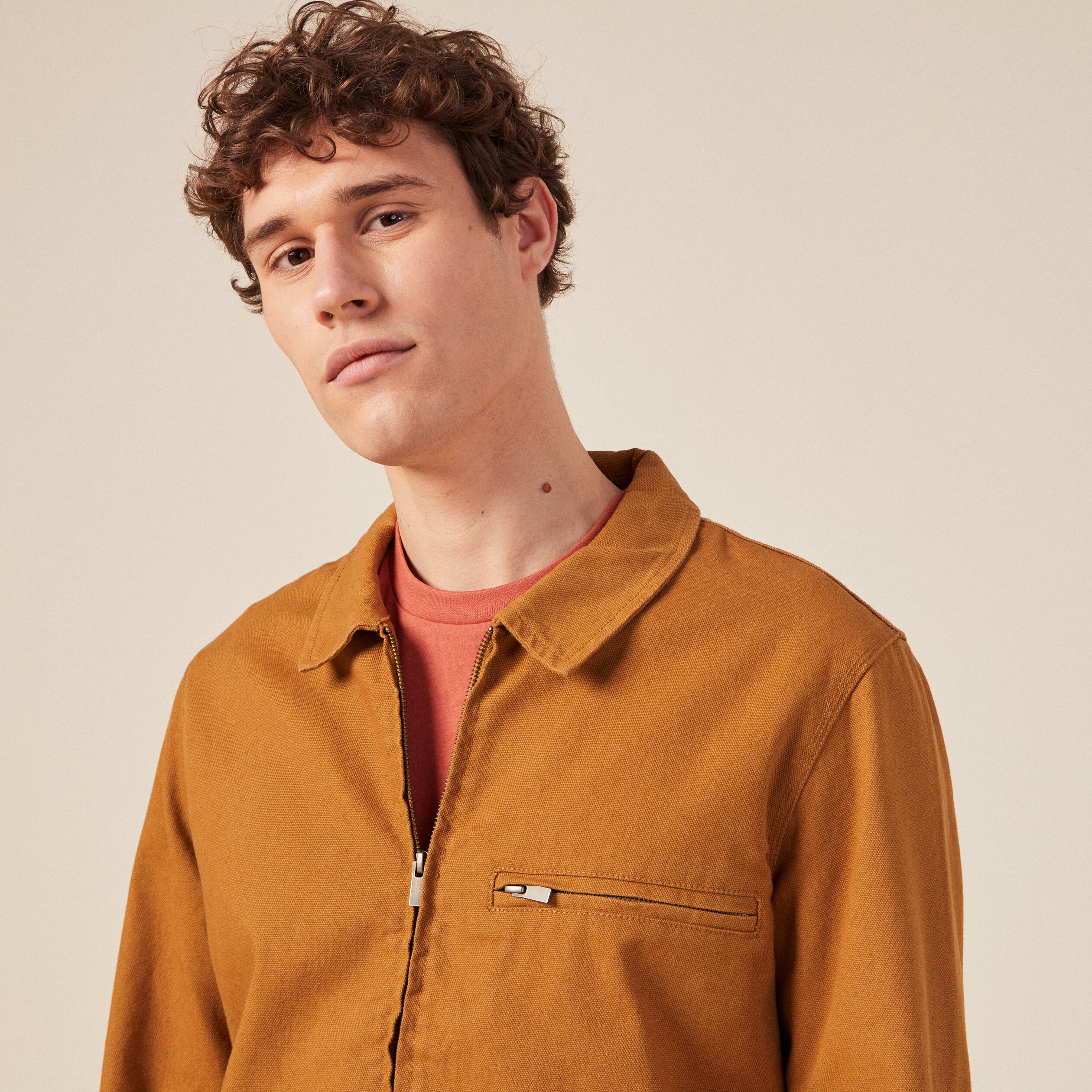blouson zippe droit camel homme Blouson zippé droit camel homme
