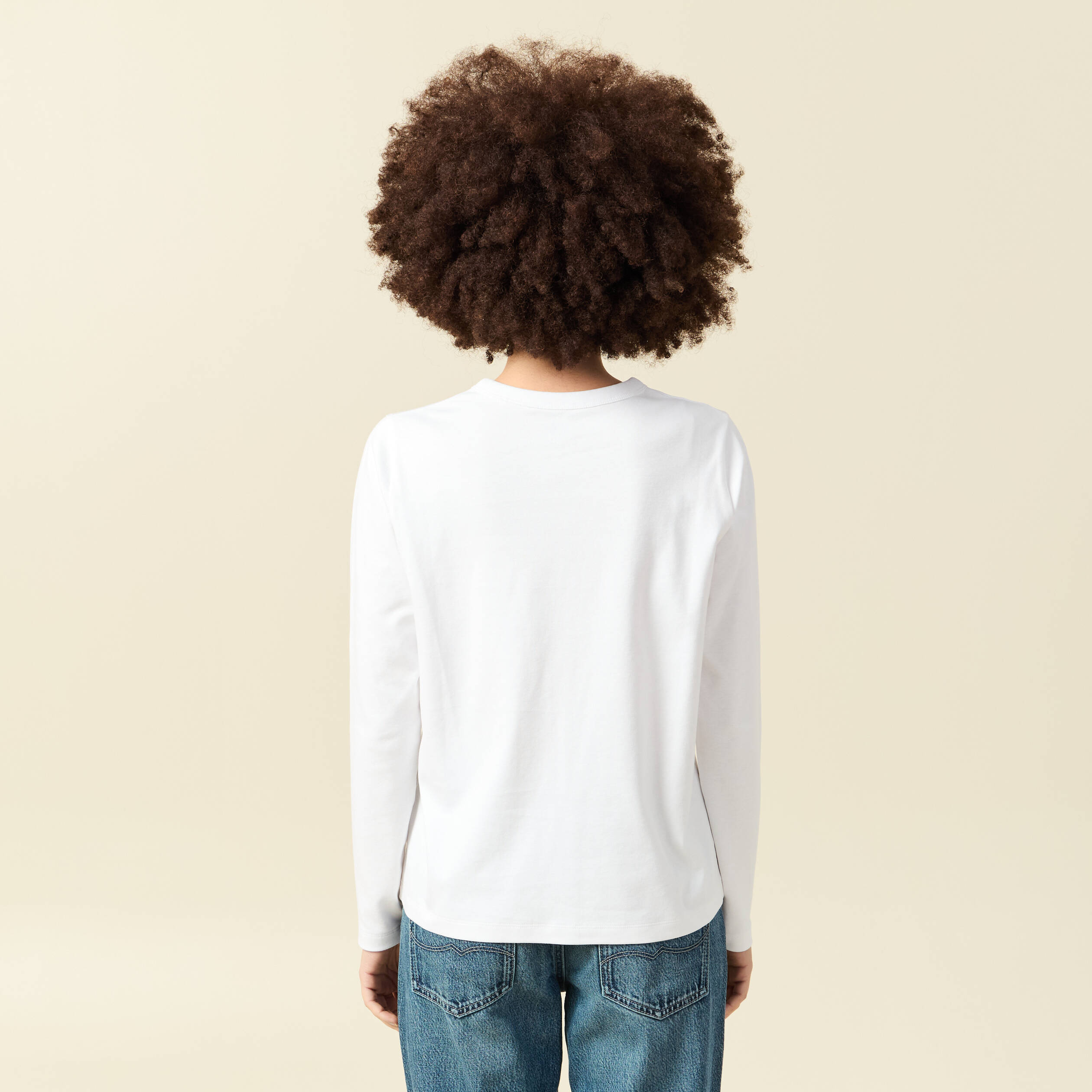 T-shirt en coton manches longues blanc femme