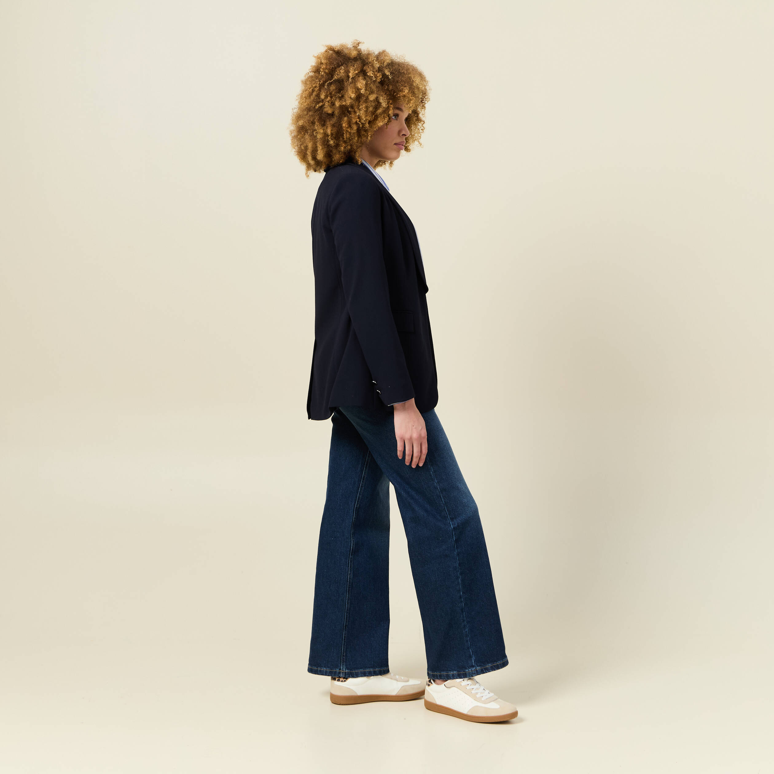 Veste blazer col ch&acirc;le bleu marine femme