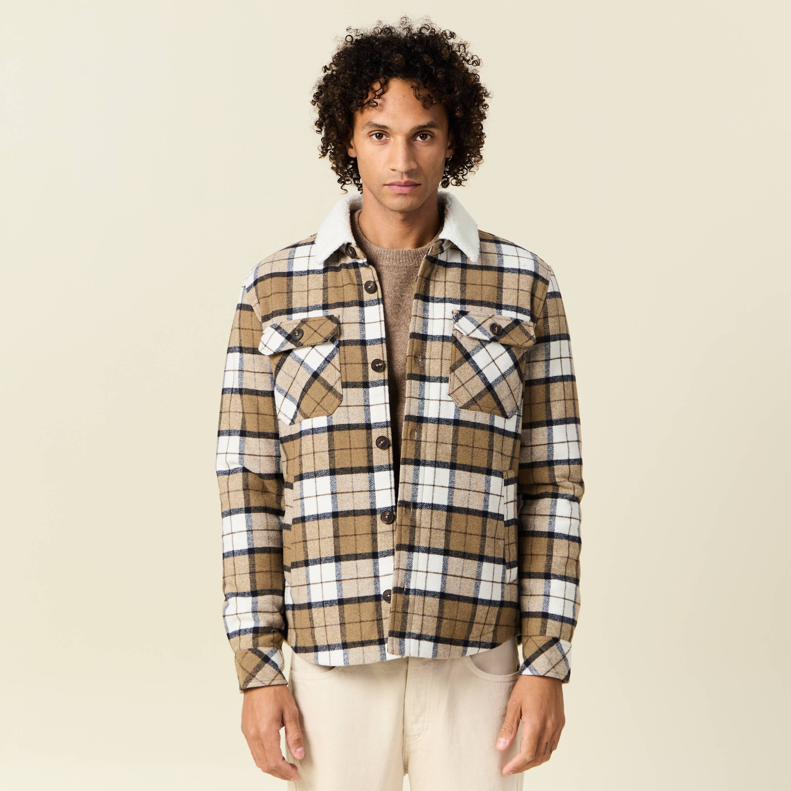 Surchemise col aviateur ecru homme