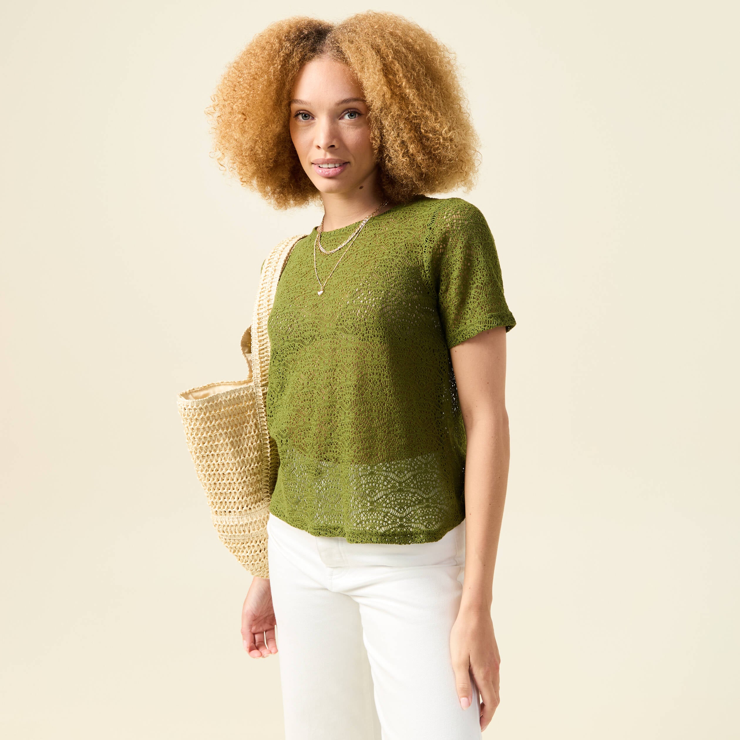 T-shirt manches courtes vert olive femme