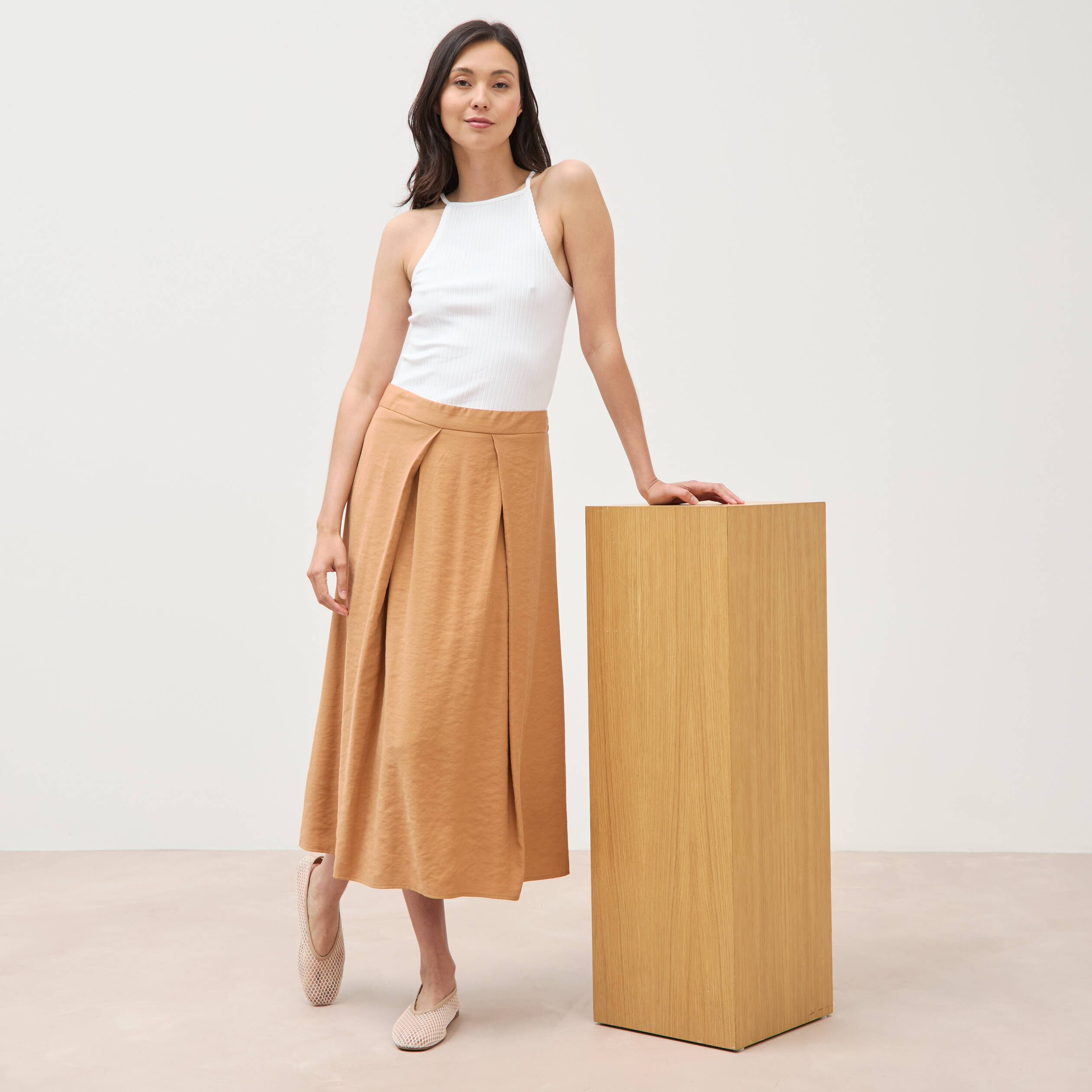 Jupe fluide marron femme