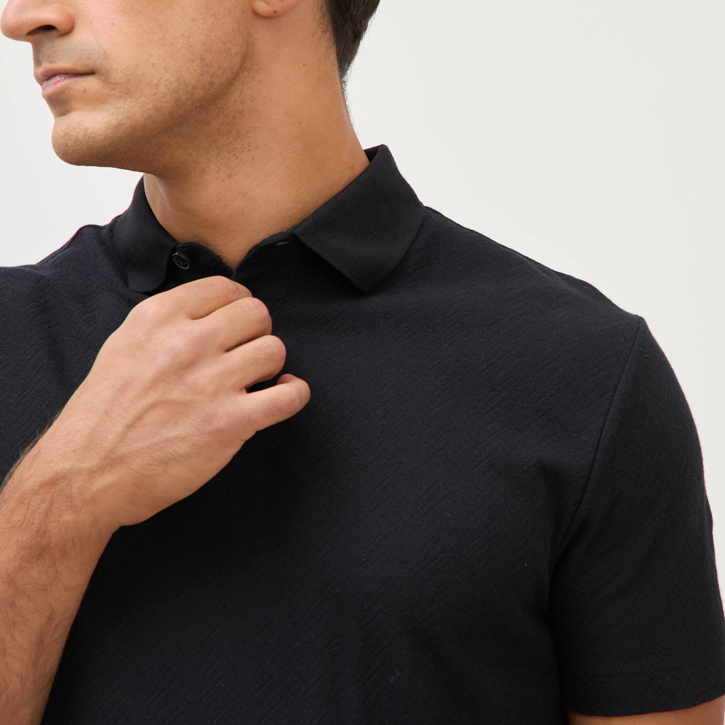 Polo droit en coton manches courtes noir homme